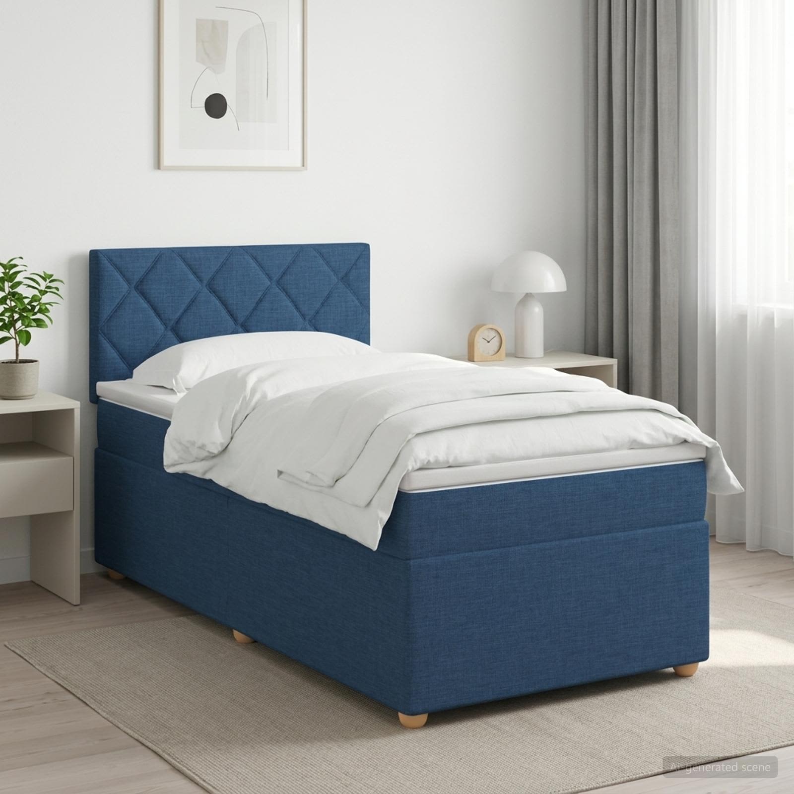 Boxspringbed met matras met hoofdeinde Blauw 100 x 200 cm Stof – afbeelding 1