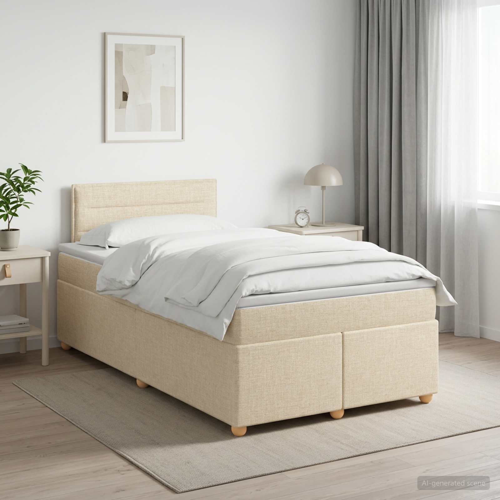 Boxspringbed met matras Crèmekleurig 120 x 190 cm Stof – afbeelding 1