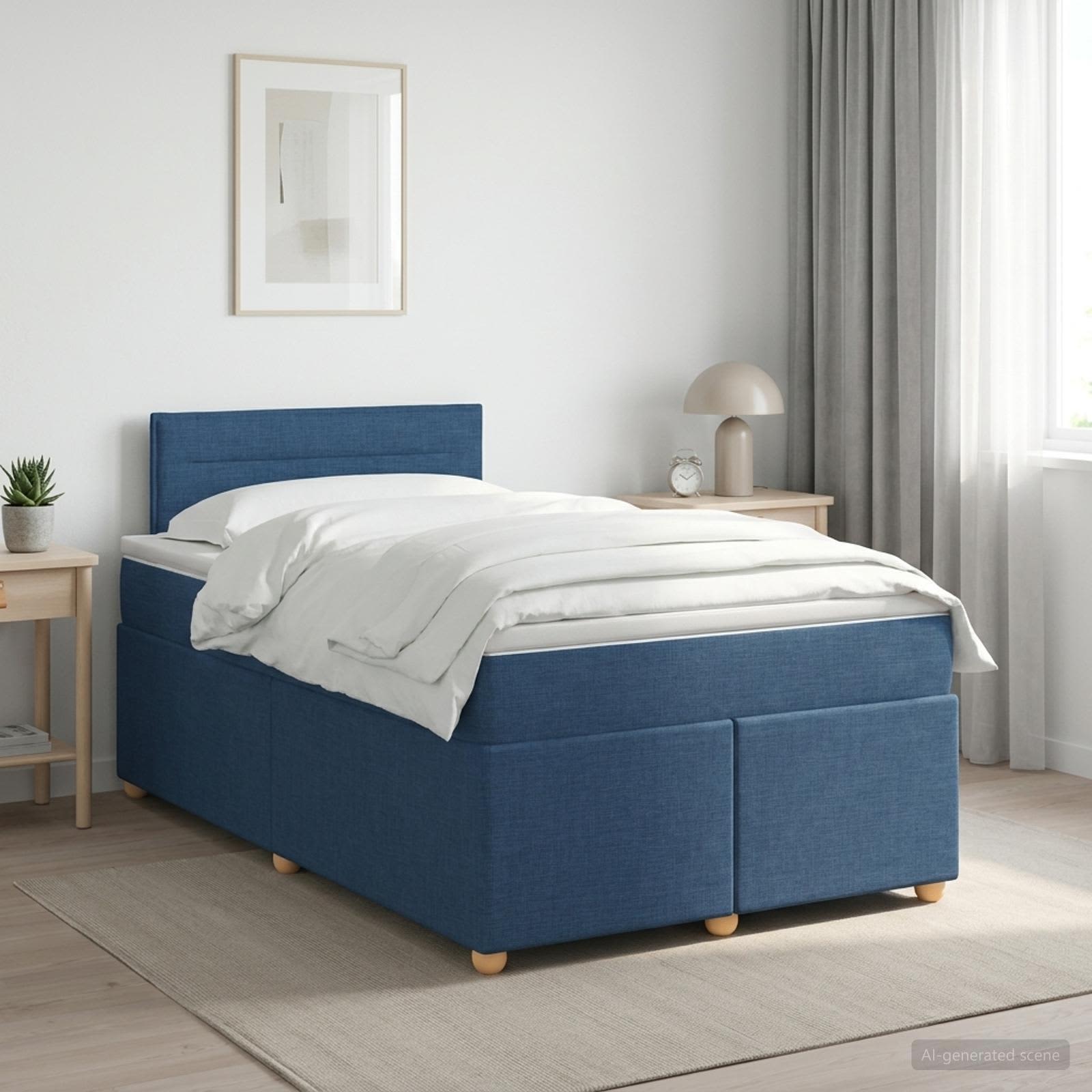 Boxspringbed met matras met hoofdeinde Blauw 120 x 190 cm Stof – afbeelding 1