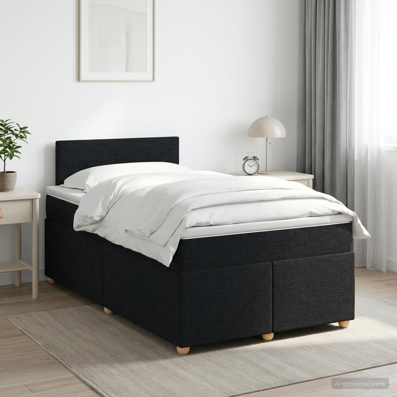 Boxspringbed met matras met hoofdeinde Zwart 120 x 200 cm Stof – afbeelding 1