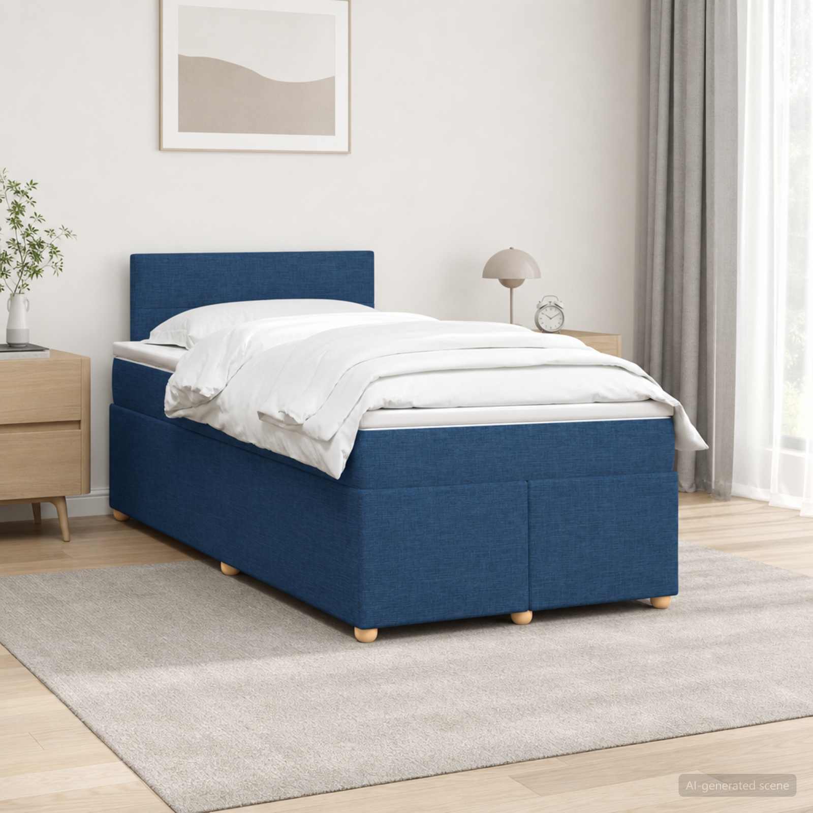 Boxspringbed met matras met hoofdeinde Blauw 120 x 200 cm Stof – afbeelding 1