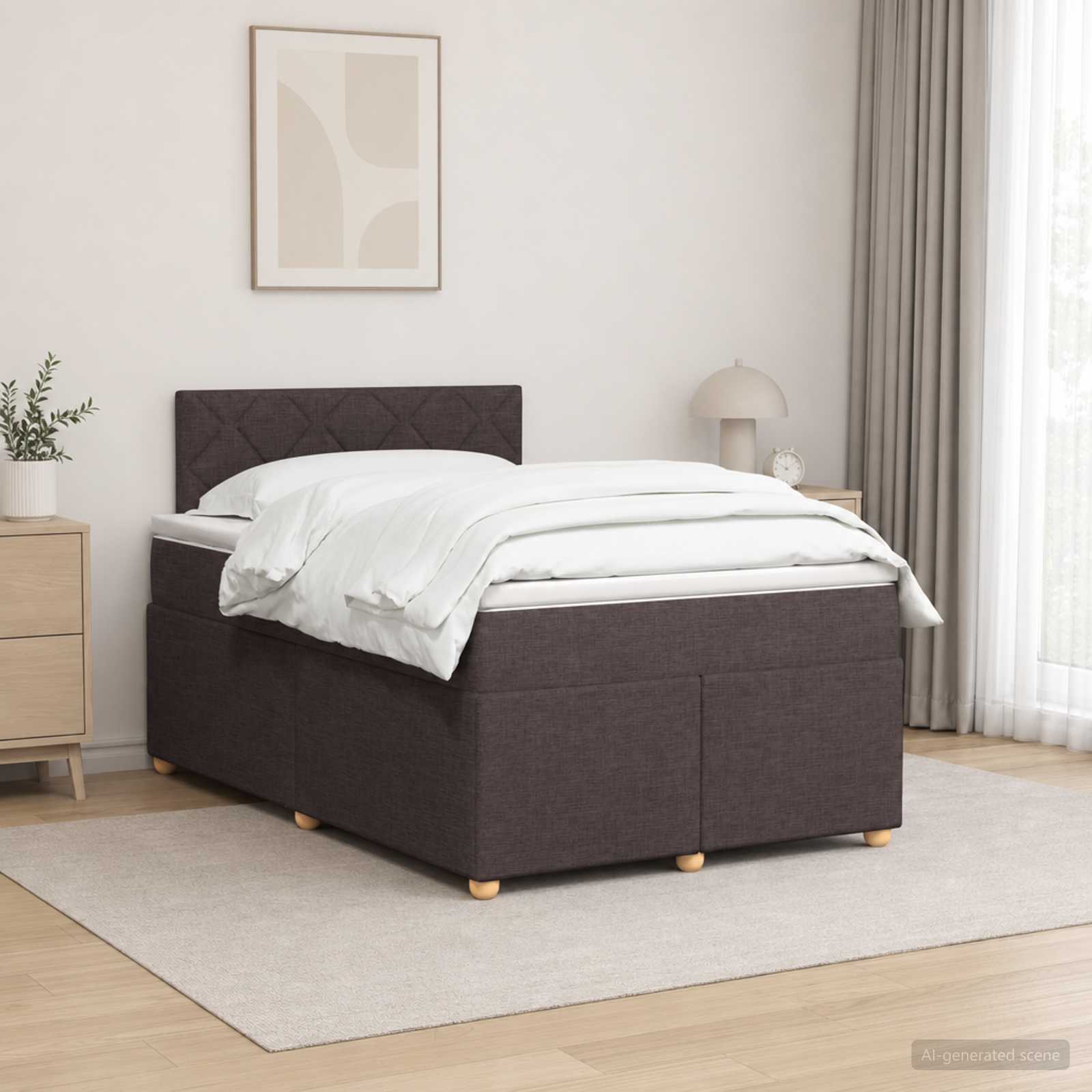 Boxspringbed met matras Donkerbruin 120 x 200 cm Stof – afbeelding 1