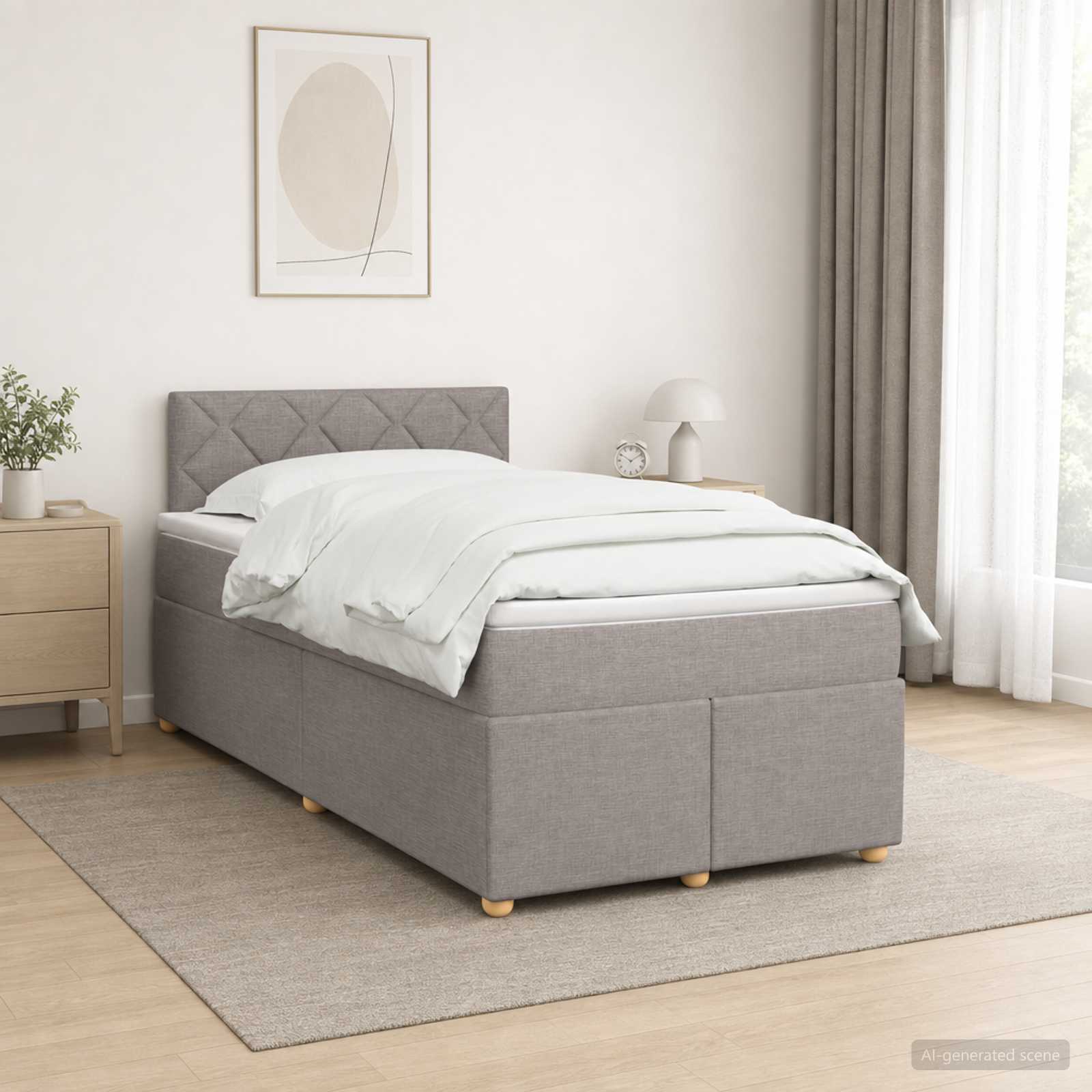 Boxspringbed met matras met hoofdeinde Taupe 120 x 200 cm Stof – afbeelding 1
