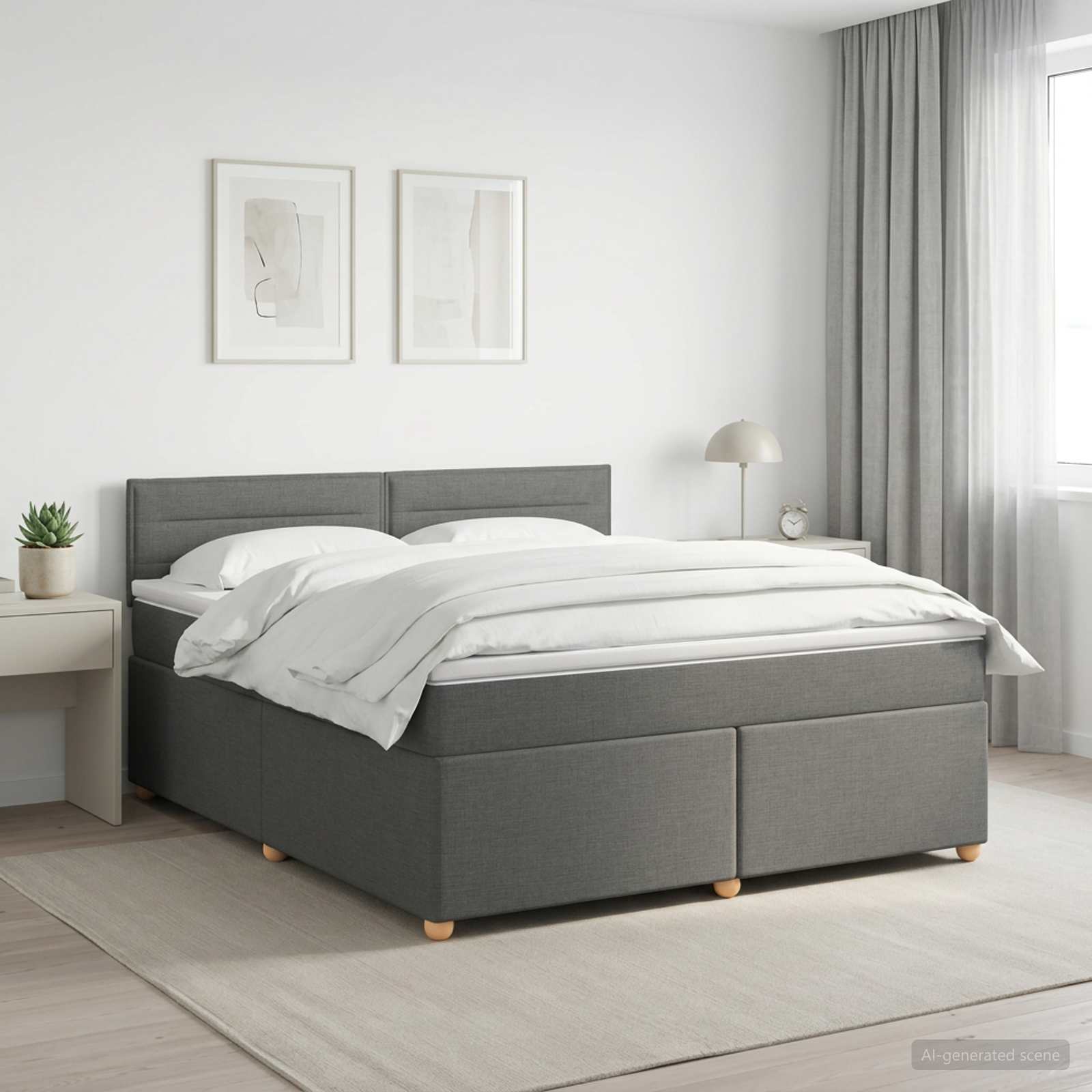 Boxspringbed met matras Donkergrijs 140 x 190 cm Stof – afbeelding 1