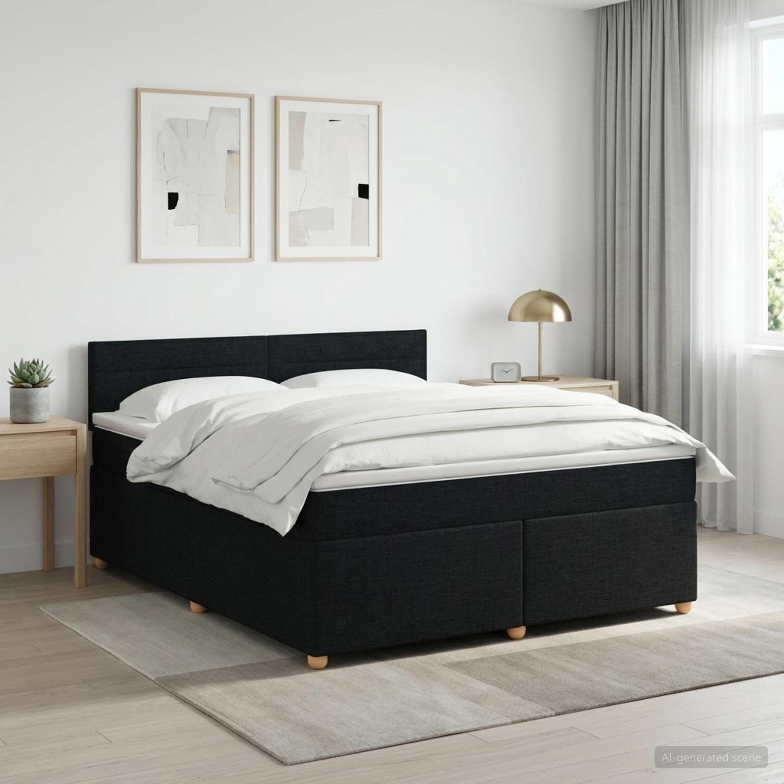 Boxspringbed met matras met hoofdeinde Zwart 140 x 190 cm Stof – afbeelding 1