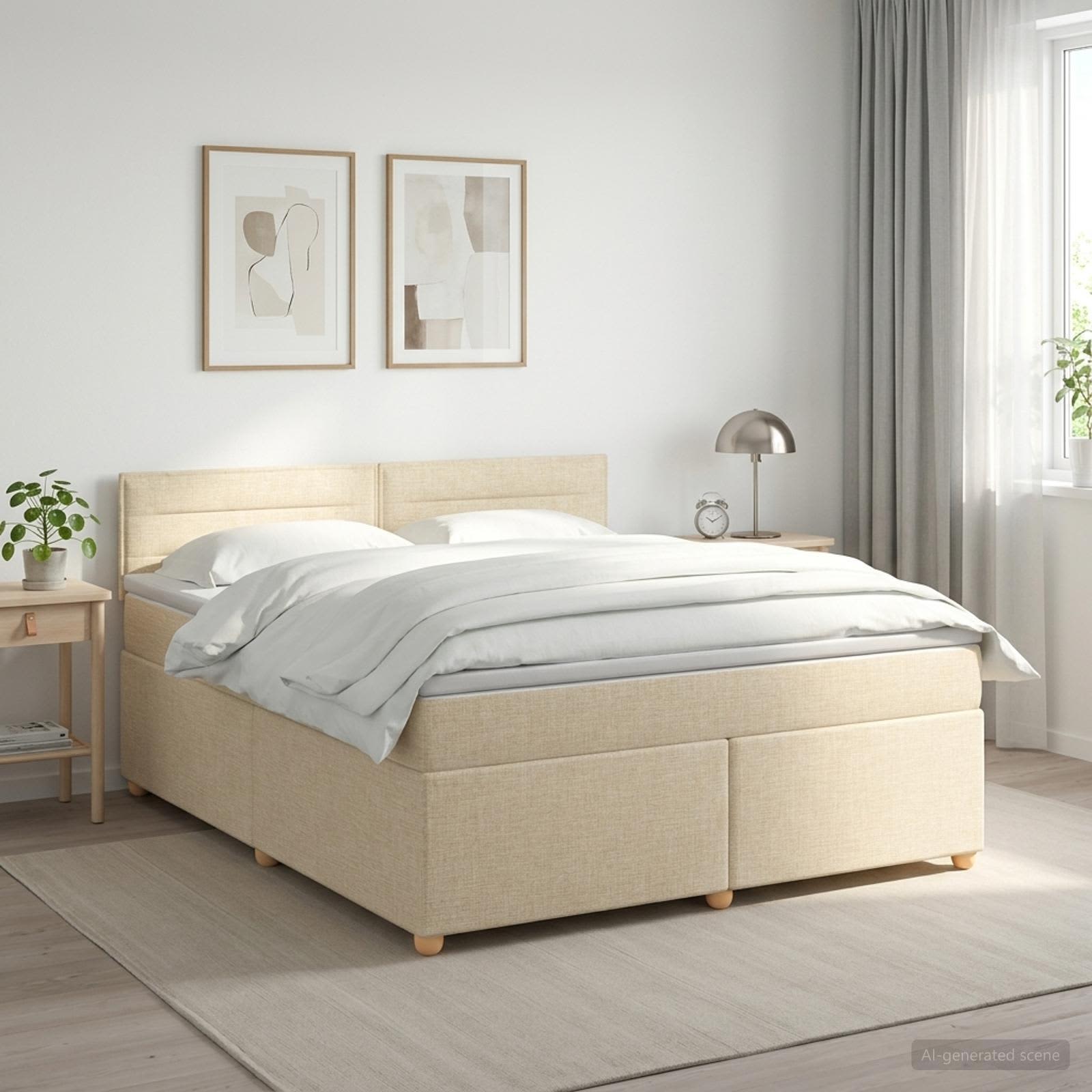 Boxspringbed met matras Crèmekleurig 140 x 190 cm Stof – afbeelding 1