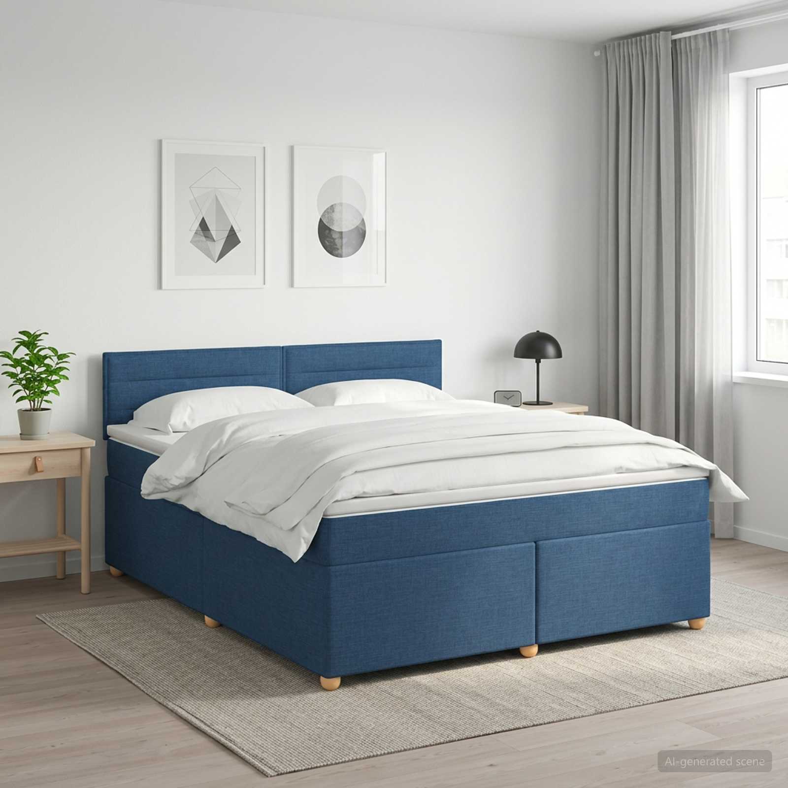 Boxspringbed met matras met hoofdeinde Blauw 140 x 190 cm Stof – afbeelding 1