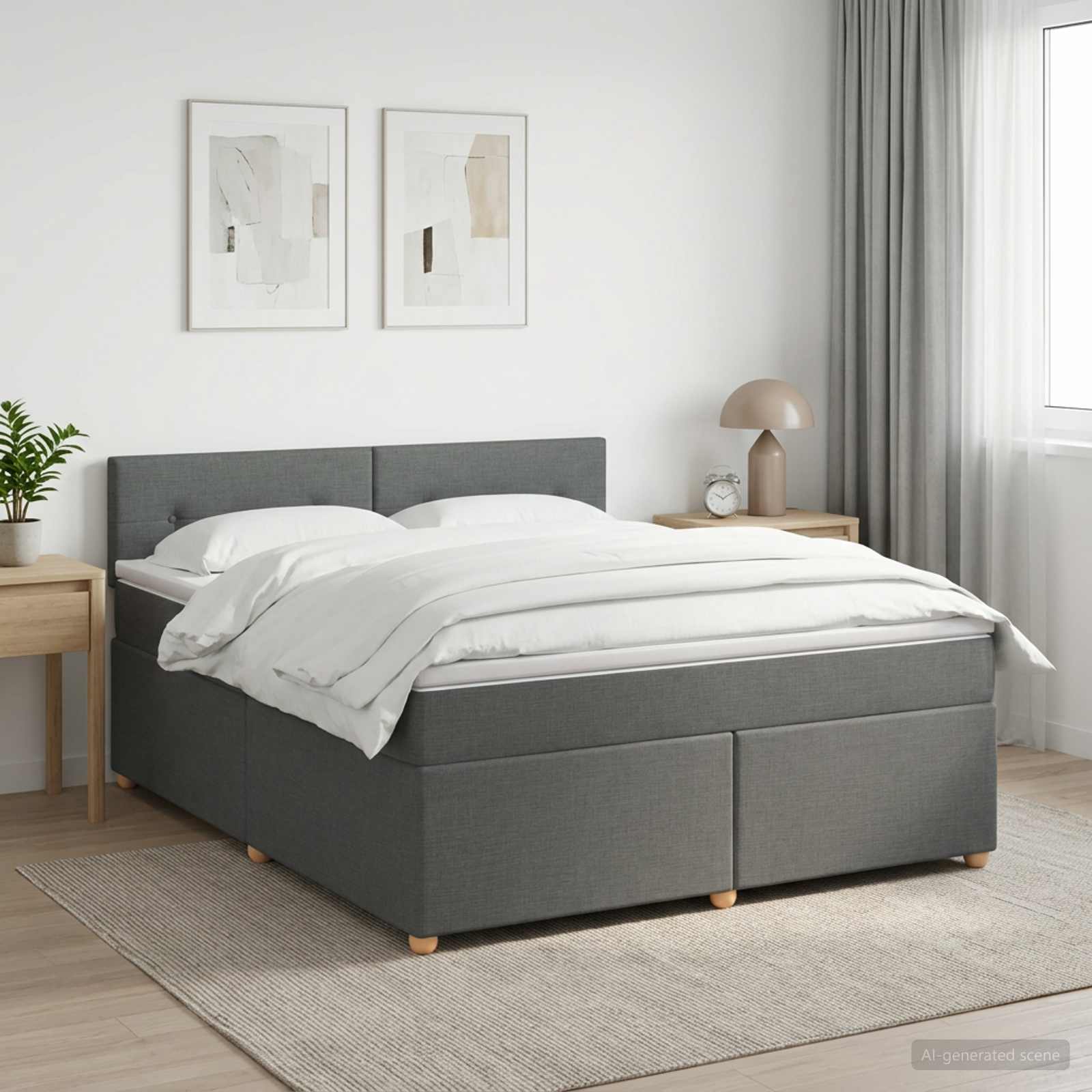 Boxspringbed met matras Donkergrijs 140 x 190 cm Stof – afbeelding 1