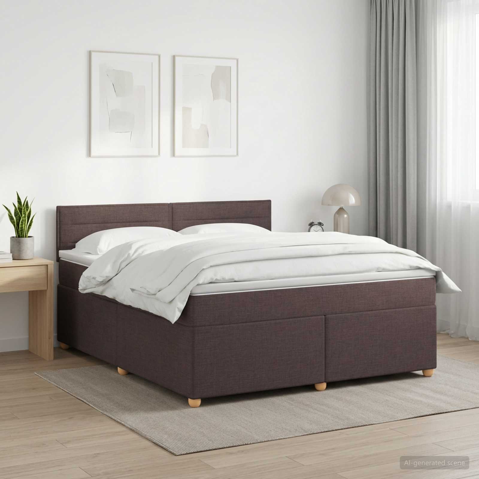 Boxspringbed met matras Donkerbruin 140 x 200 cm Stof