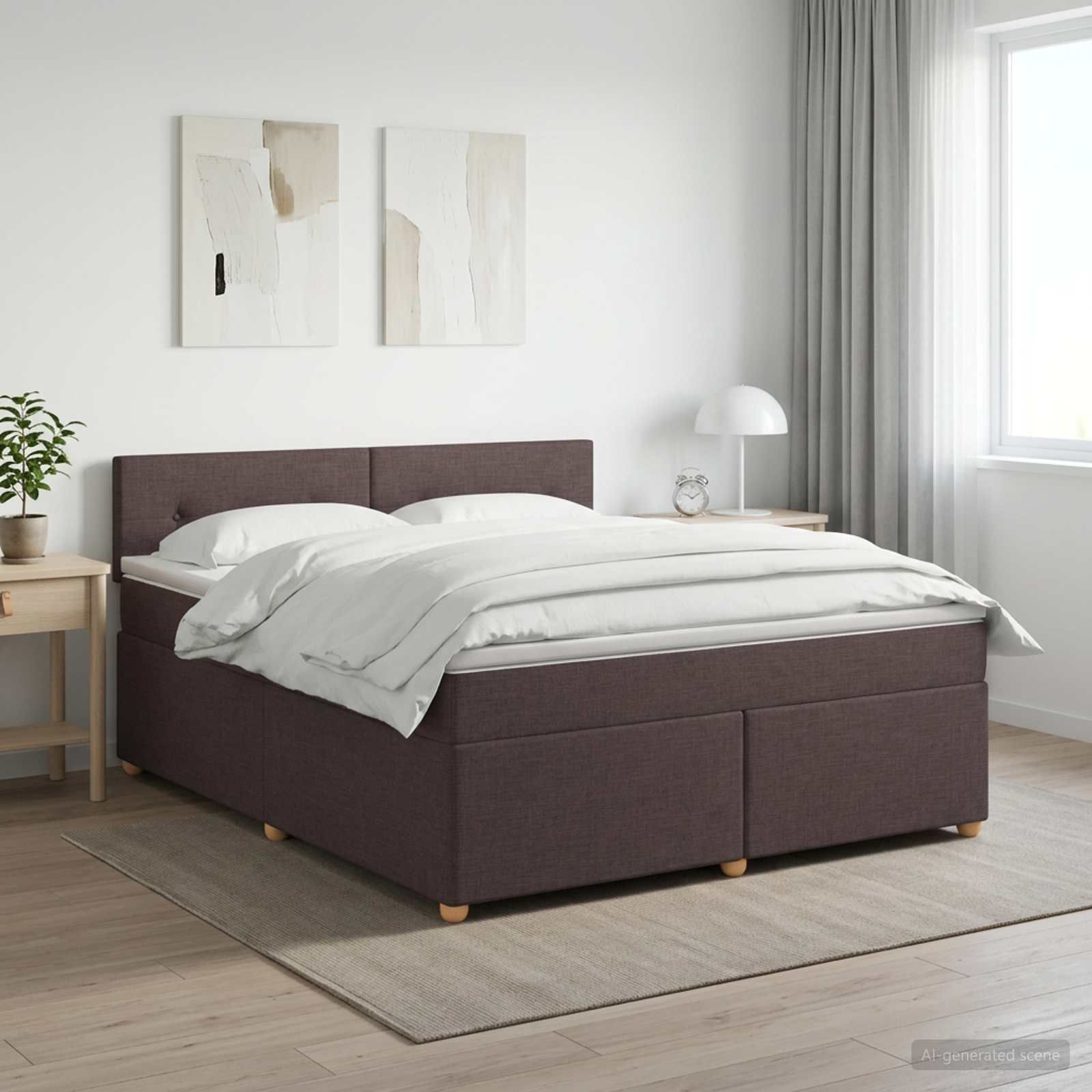 Boxspringbed met matras Donkerbruin 140 x 200 cm Stof – afbeelding 1
