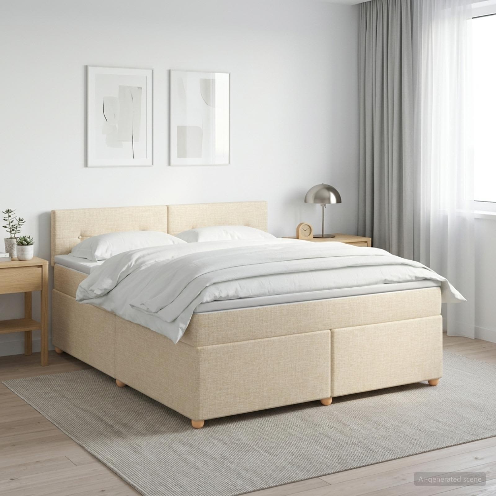 Boxspringbed met matras Crèmekleurig 140 x 200 cm Stof – afbeelding 1