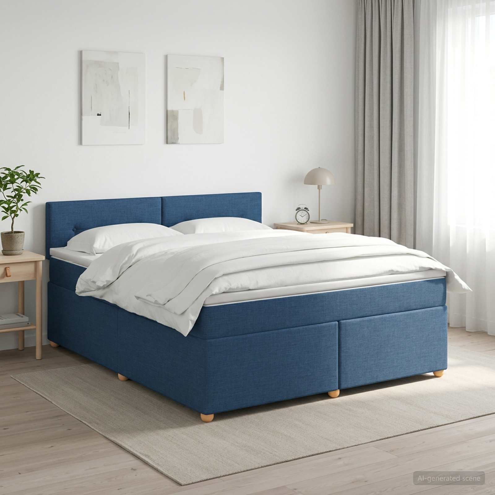 Boxspringbed met matras met hoofdeinde Blauw 140 x 200 cm Stof