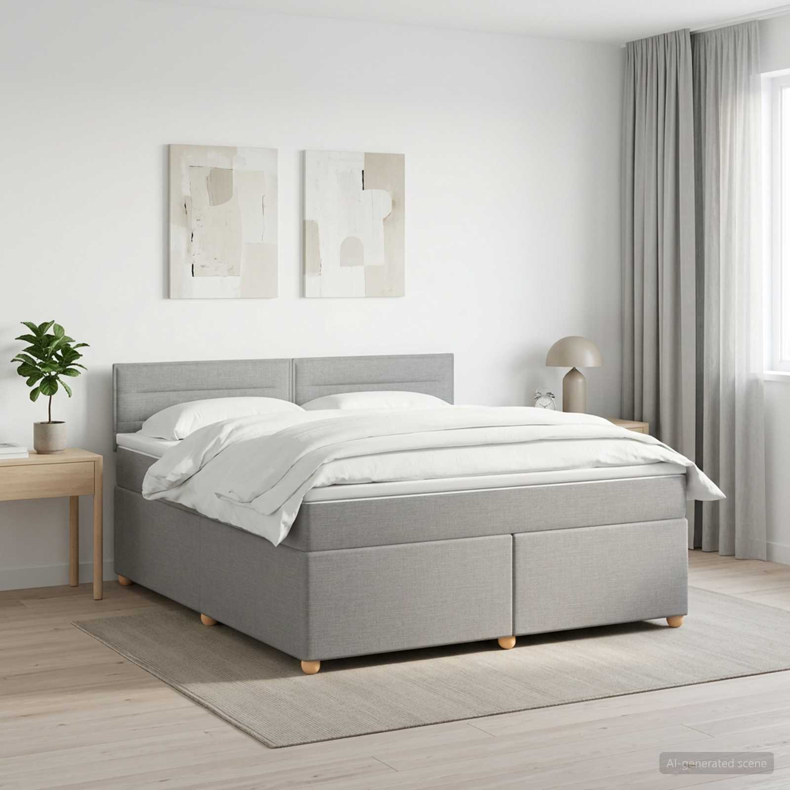 Boxspringbed met matras Lichtgrijs 160 x 200 cm Stof – afbeelding 1