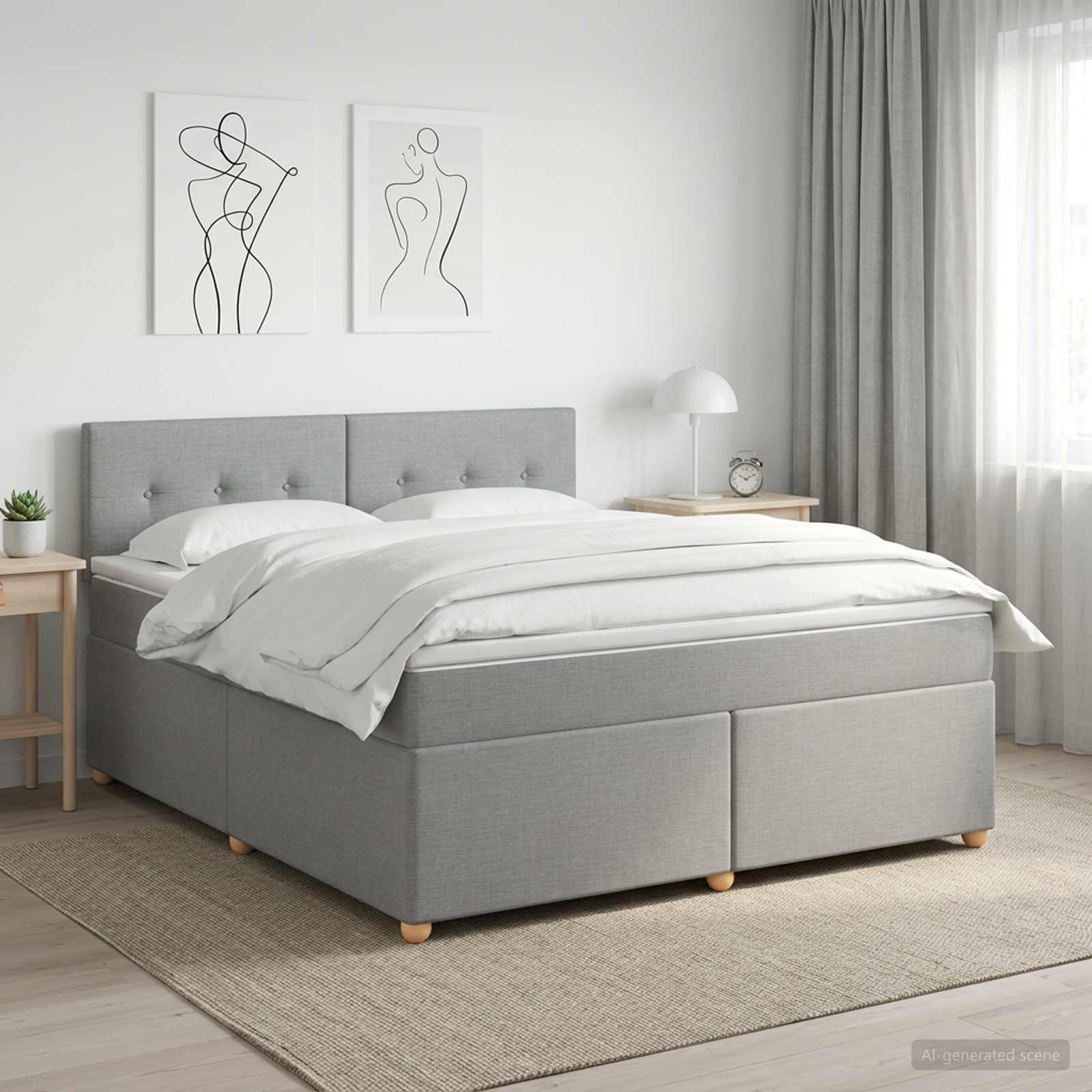 Boxspringbed met matras Lichtgrijs 160 x 200 cm Stof – afbeelding 1