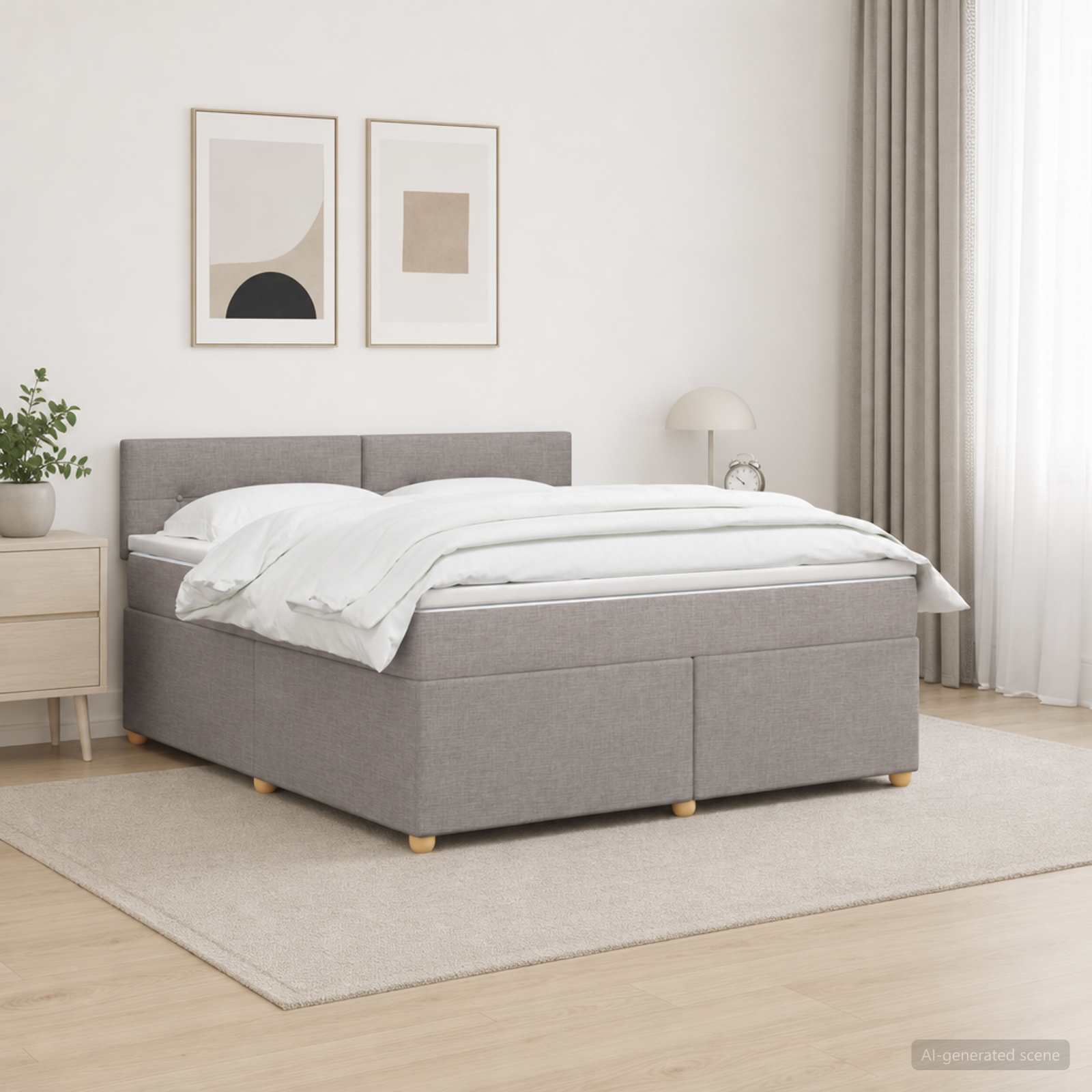 Boxspringbed met matras met hoofdeinde Taupe 160 x 200 cm Stof – afbeelding 1