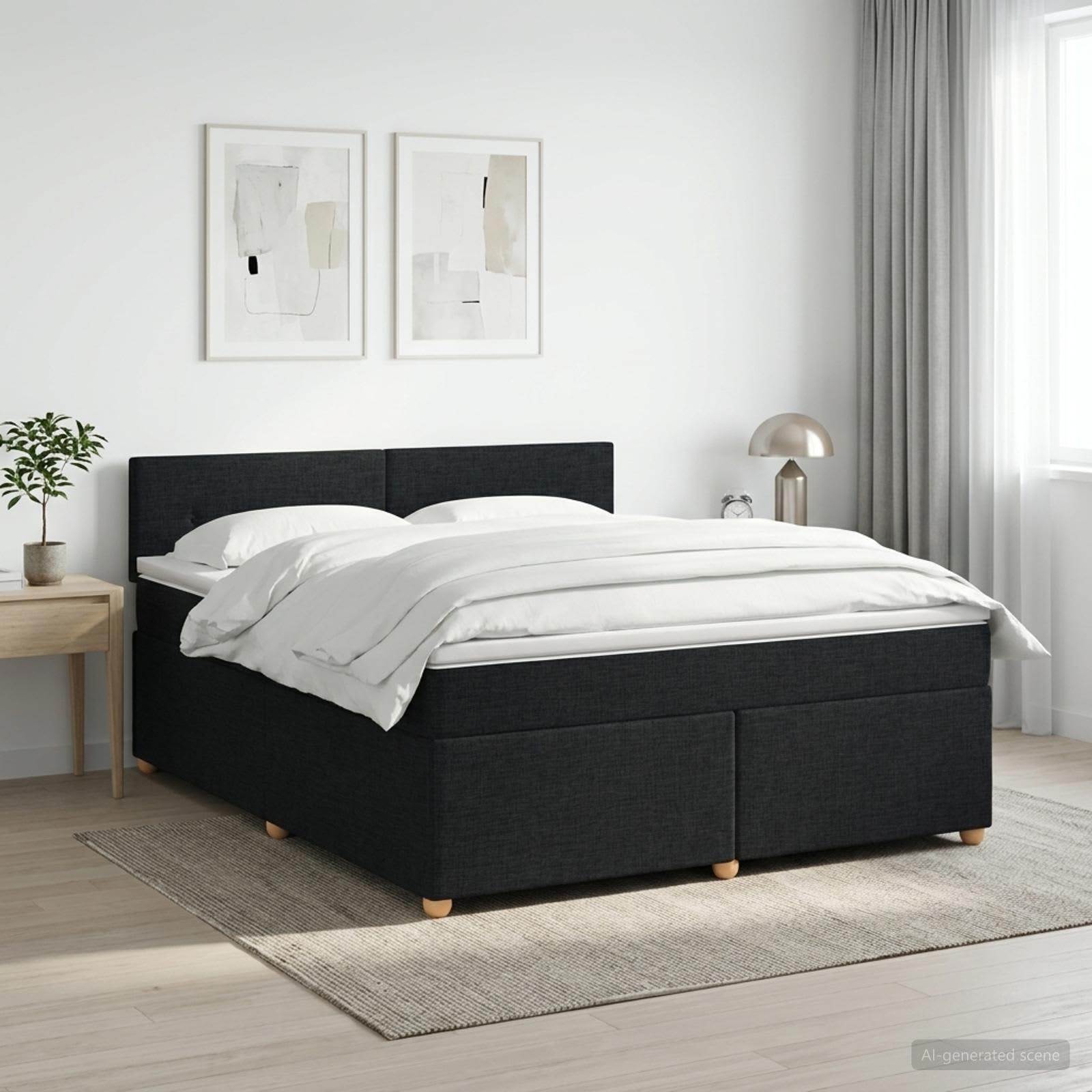 Boxspringbed met matras met hoofdeinde Zwart 180 x 200 cm Stof – afbeelding 1