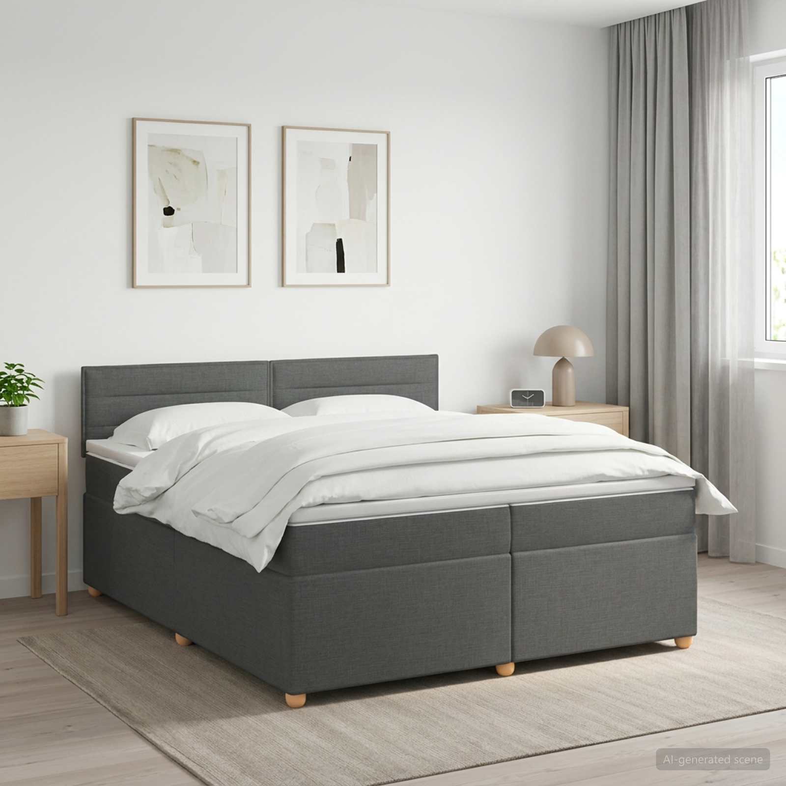 Boxspringbed met matras Donkergrijs 200 x 200 cm Stof – afbeelding 1