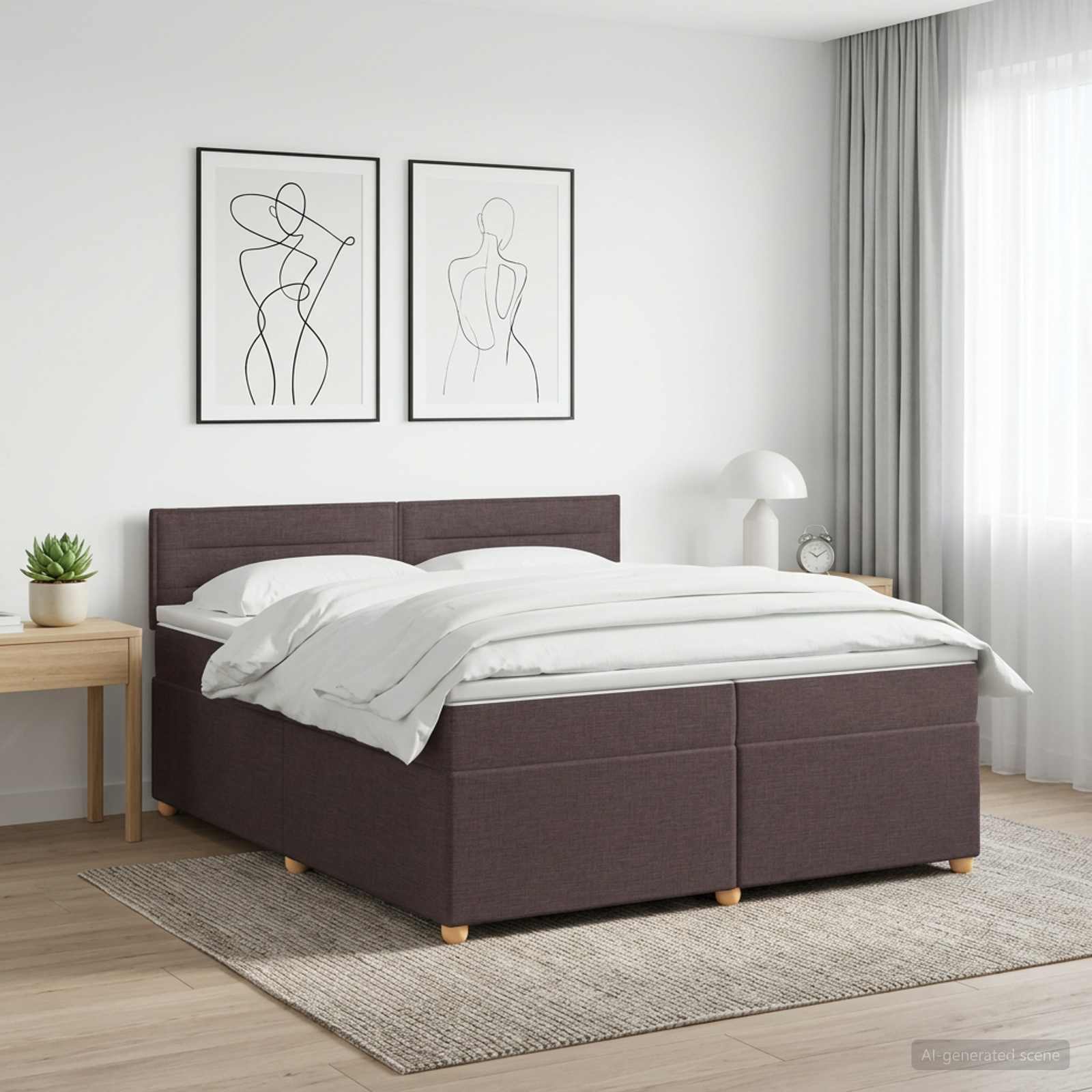 Boxspringbed met matras Donkerbruin 200 x 200 cm Stof – afbeelding 1