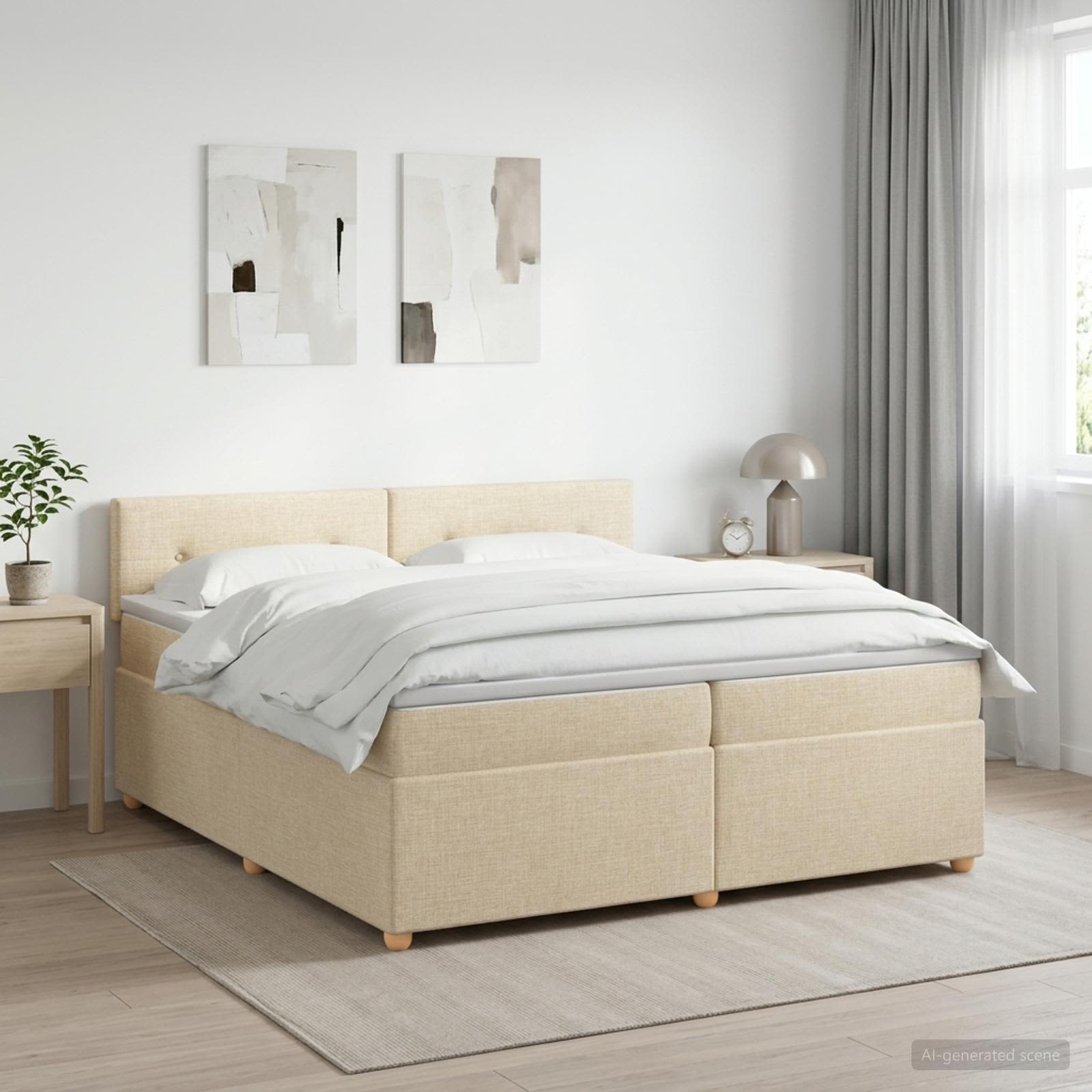 Boxspringbed met matras Crèmekleurig 200 x 200 cm Stof – afbeelding 1