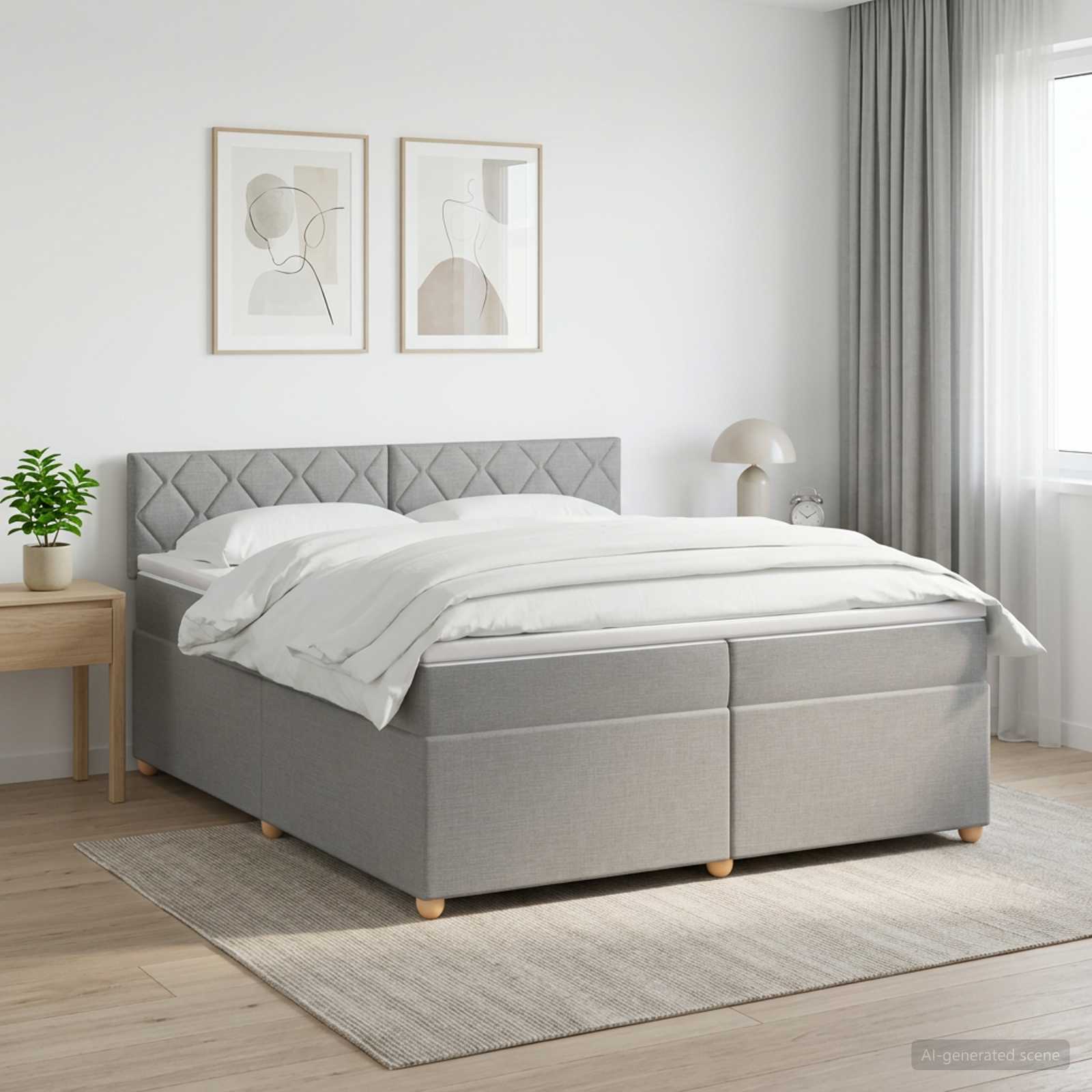 Boxspringbed met matras Lichtgrijs 200 x 200 cm Stof