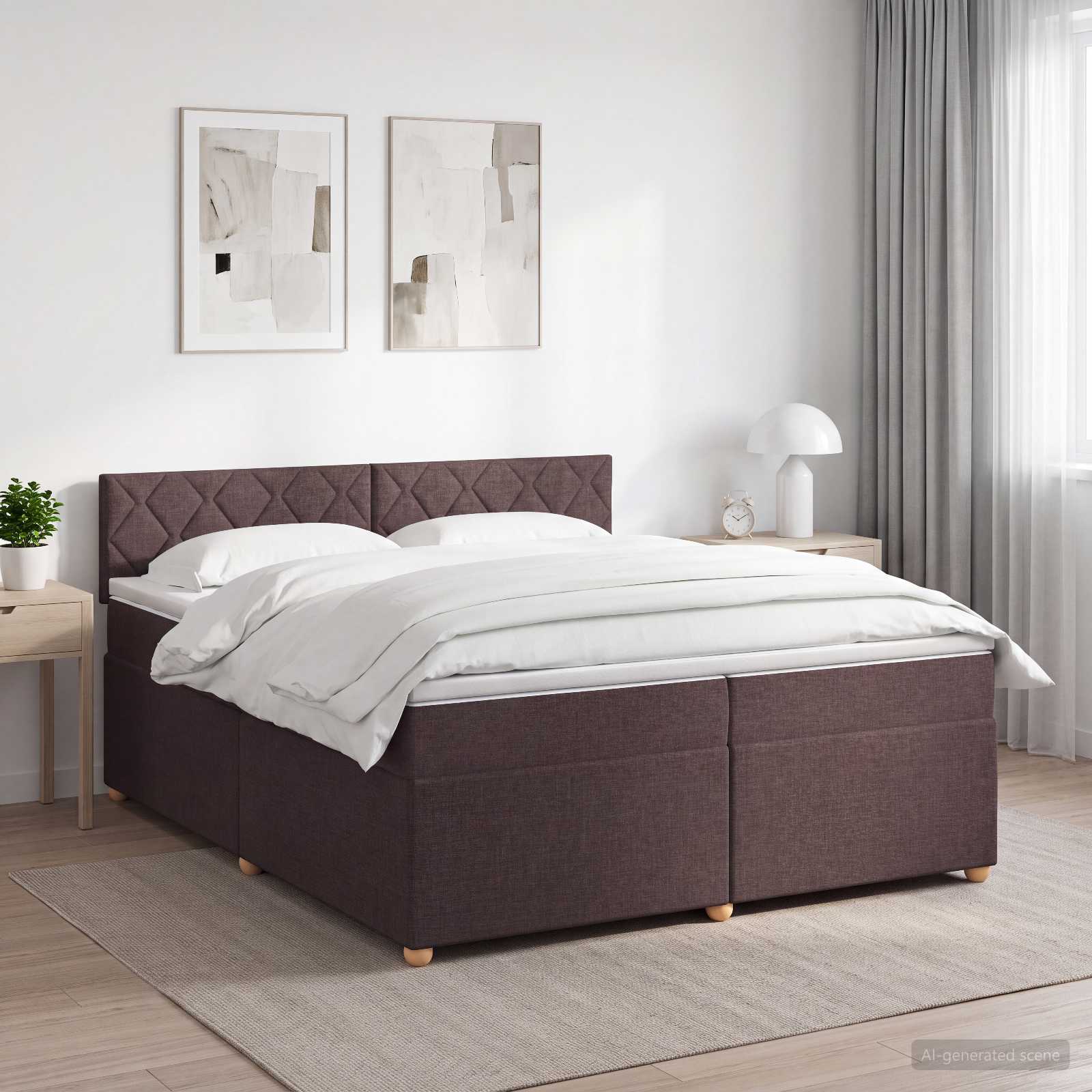 Boxspringbed met matras Donkerbruin 200 x 200 cm Stof – afbeelding 1