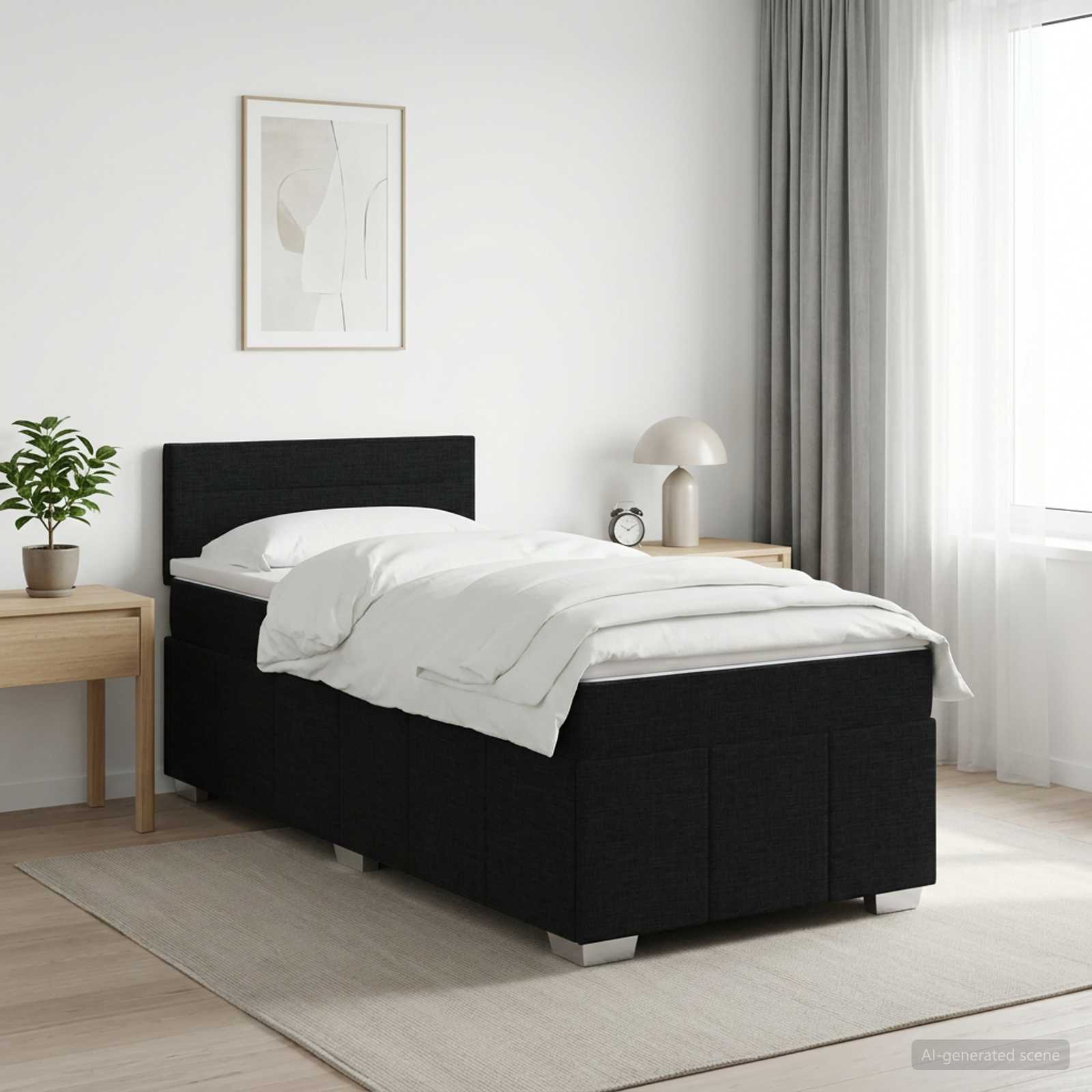 Boxspringbed met matras met hoofdeinde Zwart 80 x 200 cm Stof – afbeelding 1