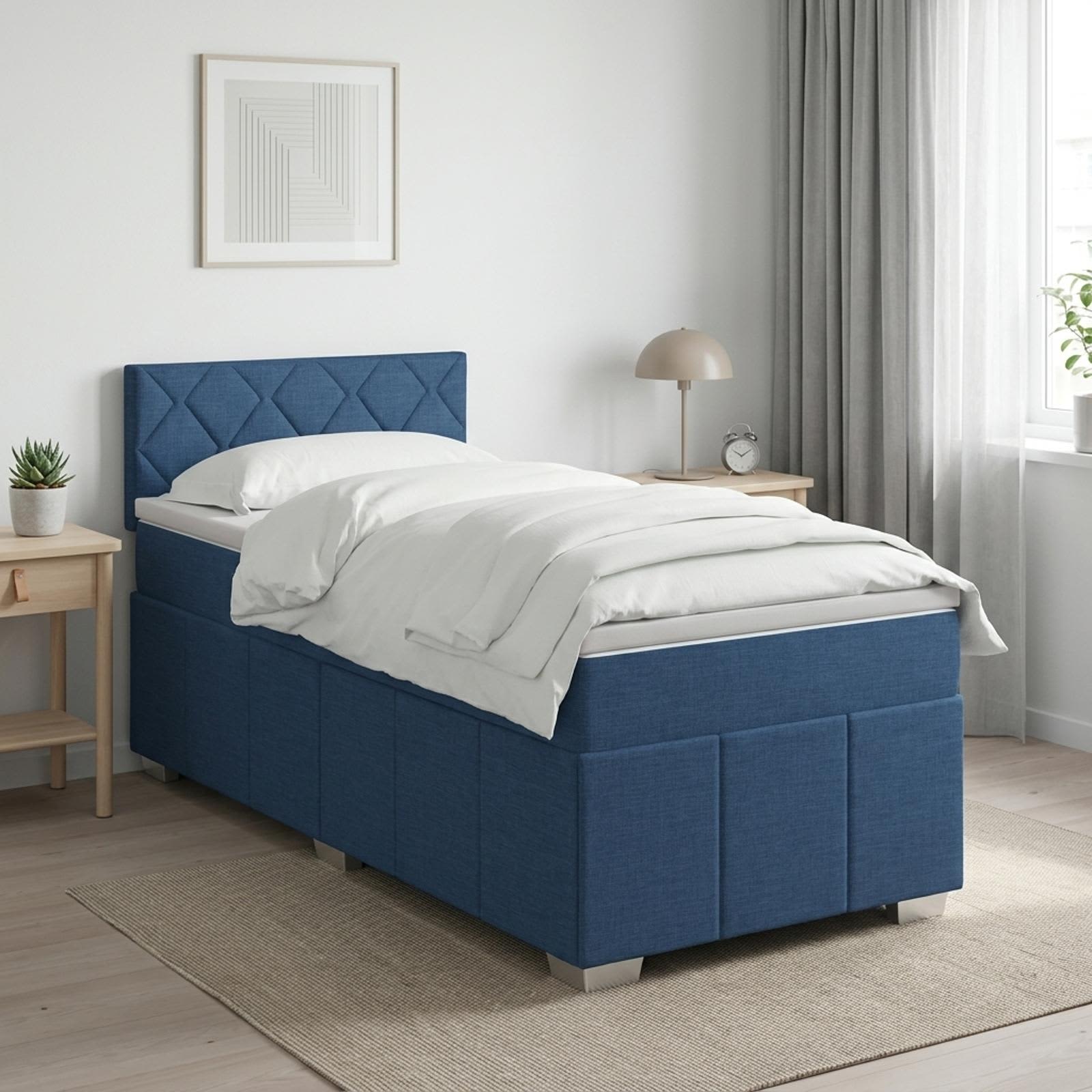 Boxspringbed met matras met hoofdeinde Blauw 80 x 200 cm Stof – afbeelding 1