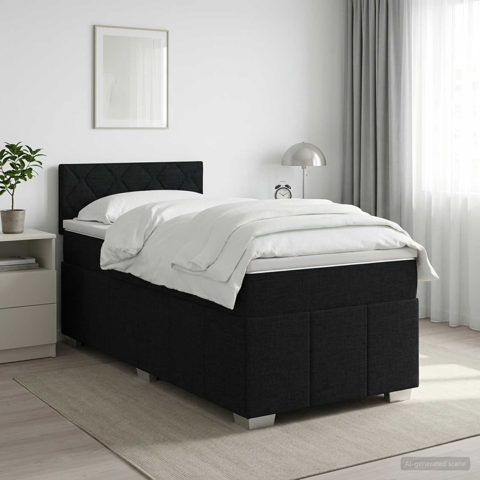 Boxspringbed met matras met hoofdeinde Zwart 90 x 190 cm Stof – afbeelding 1