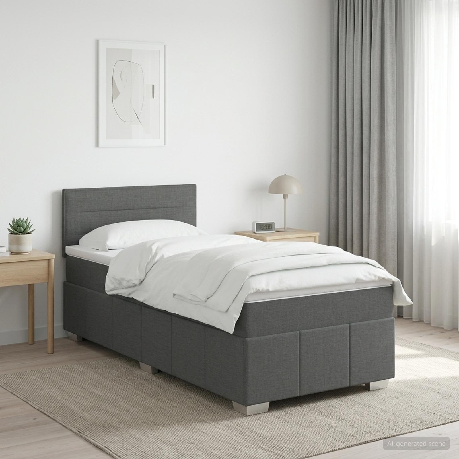 Boxspringbed met matras Donkergrijs 90 x 200 cm Stof – afbeelding 1