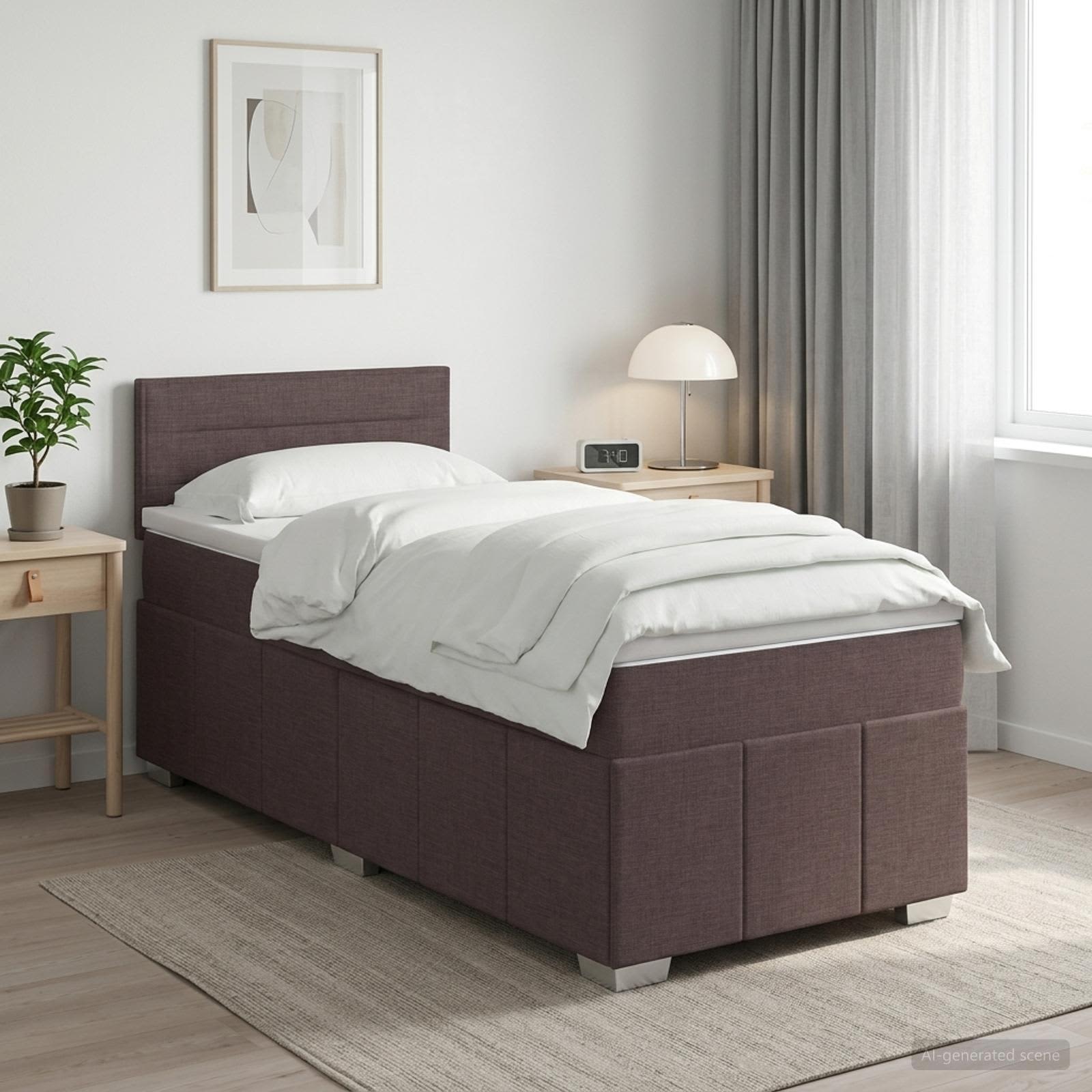 Boxspringbed met matras Donkerbruin 90 x 200 cm Stof – afbeelding 1