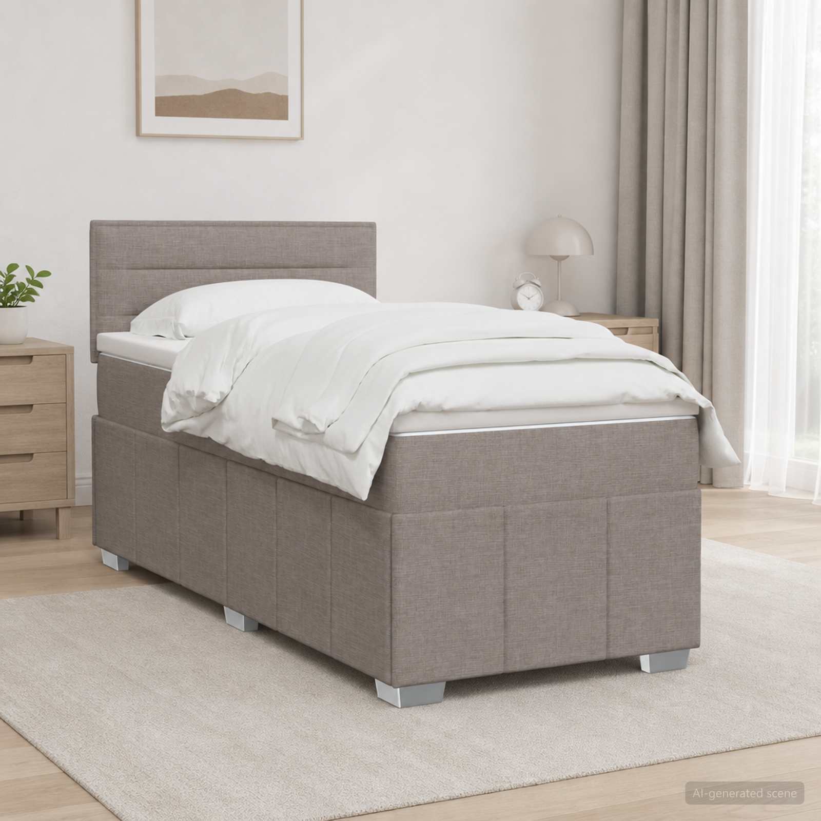 Boxspringbed met matras met hoofdeinde Taupe 90 x 200 cm Stof – afbeelding 1