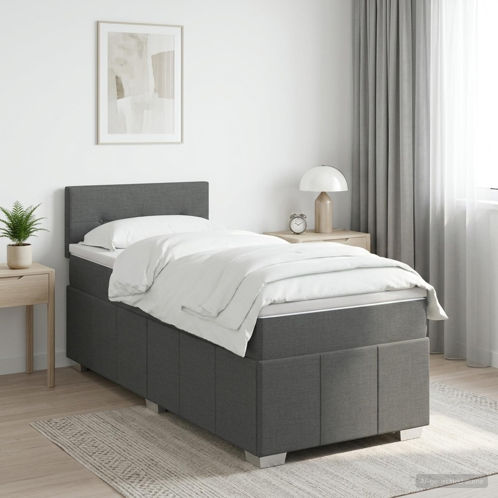 Boxspringbed met matras Donkergrijs 90 x 200 cm Stof – afbeelding 1