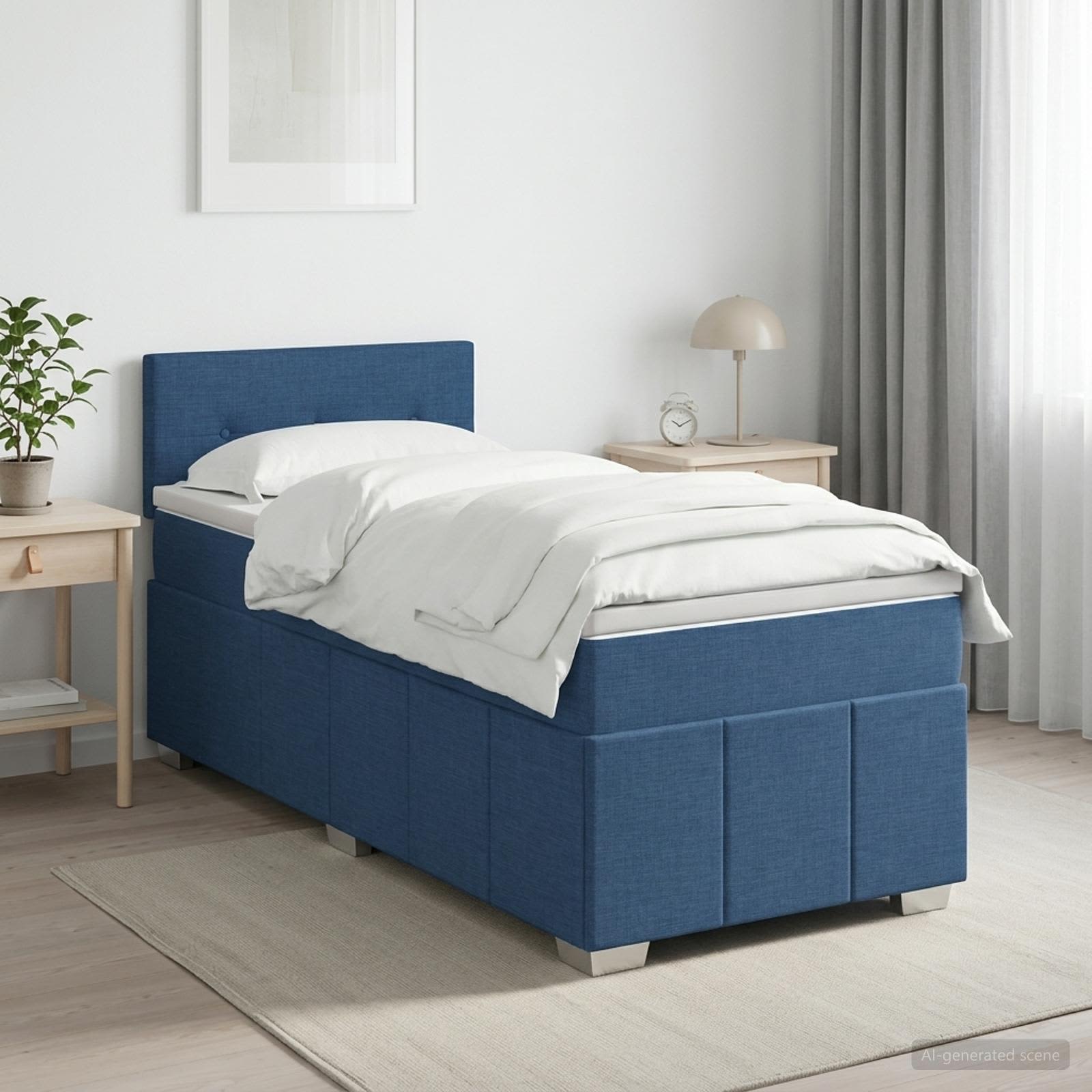 Boxspringbed met matras met hoofdeinde Blauw 90 x 200 cm Stof – afbeelding 1