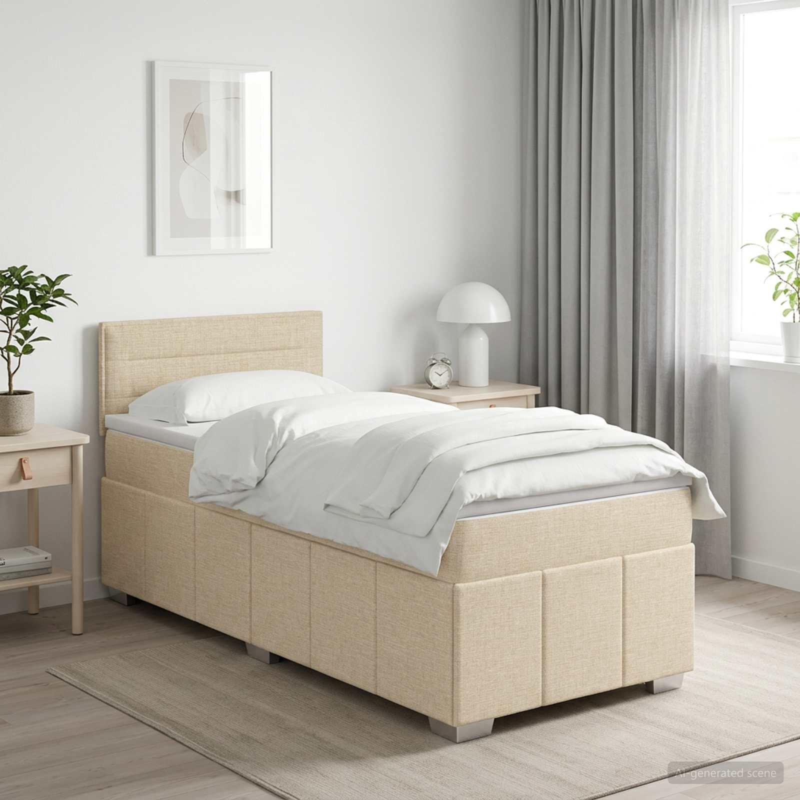 Boxspringbed met matras Crèmekleurig 100 x 200 cm Stof – afbeelding 1