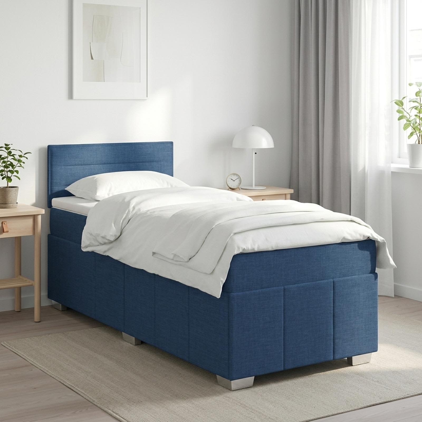 Boxspringbed met matras met hoofdeinde Blauw 100 x 200 cm Stof – afbeelding 1