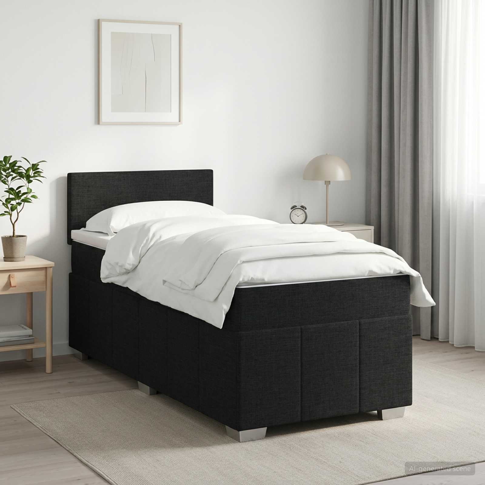 Boxspringbed met matras met hoofdeinde Zwart 100 x 200 cm Stof – afbeelding 1