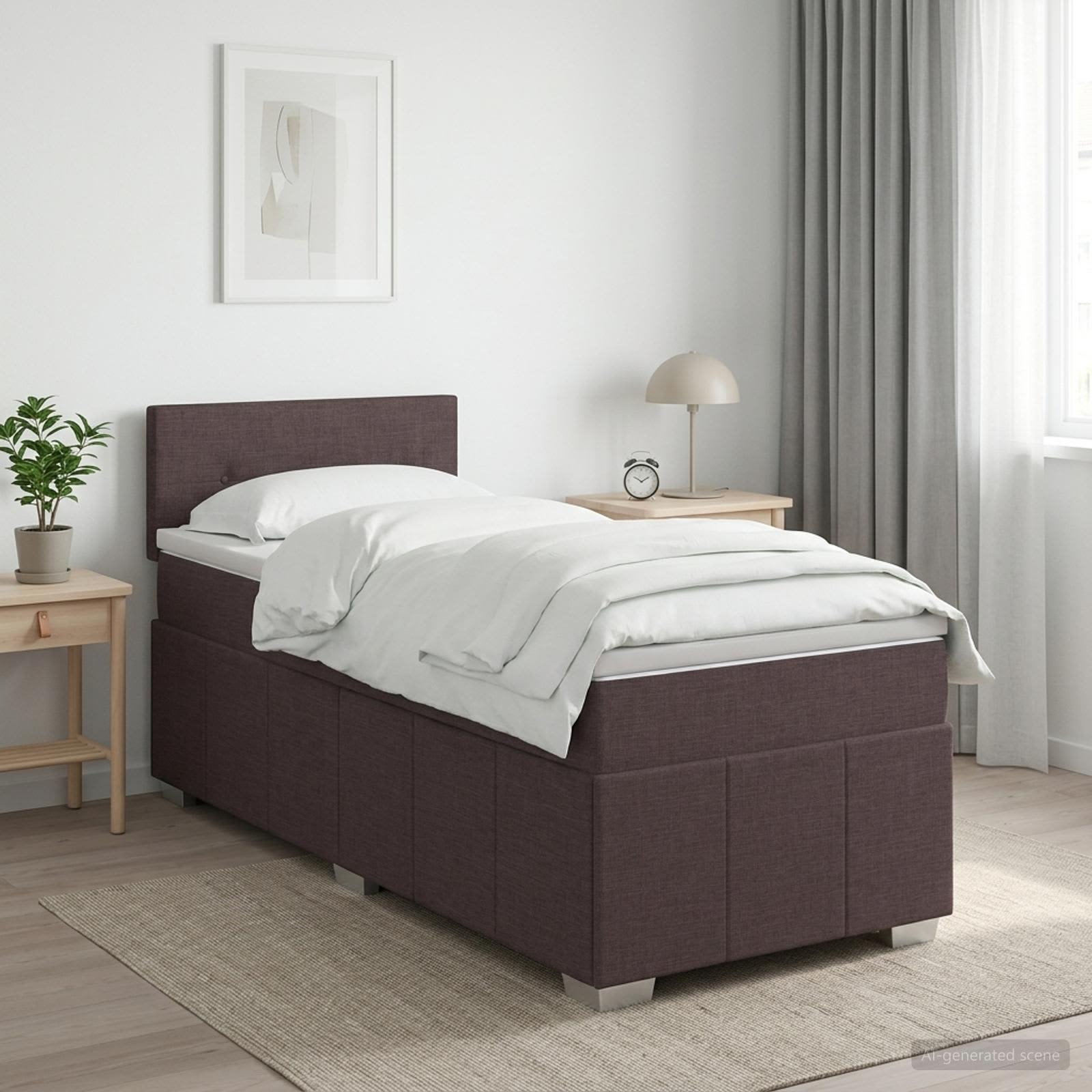 Boxspringbed met matras Donkerbruin 100 x 200 cm Stof – afbeelding 1