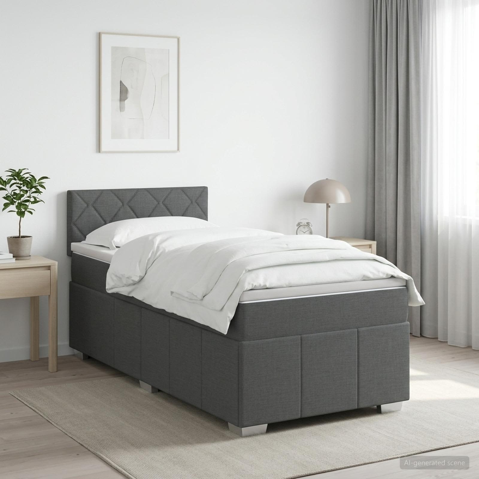 Boxspringbed met matras Donkergrijs 100 x 200 cm Stof – afbeelding 1