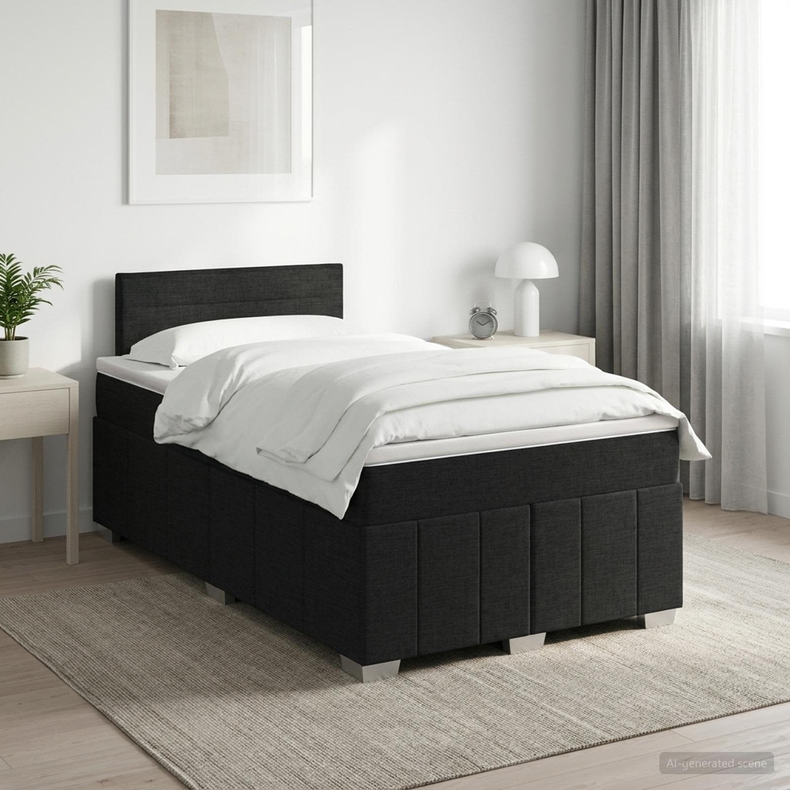 Boxspringbed met matras met hoofdeinde Zwart 120 x 190 cm Stof – afbeelding 1