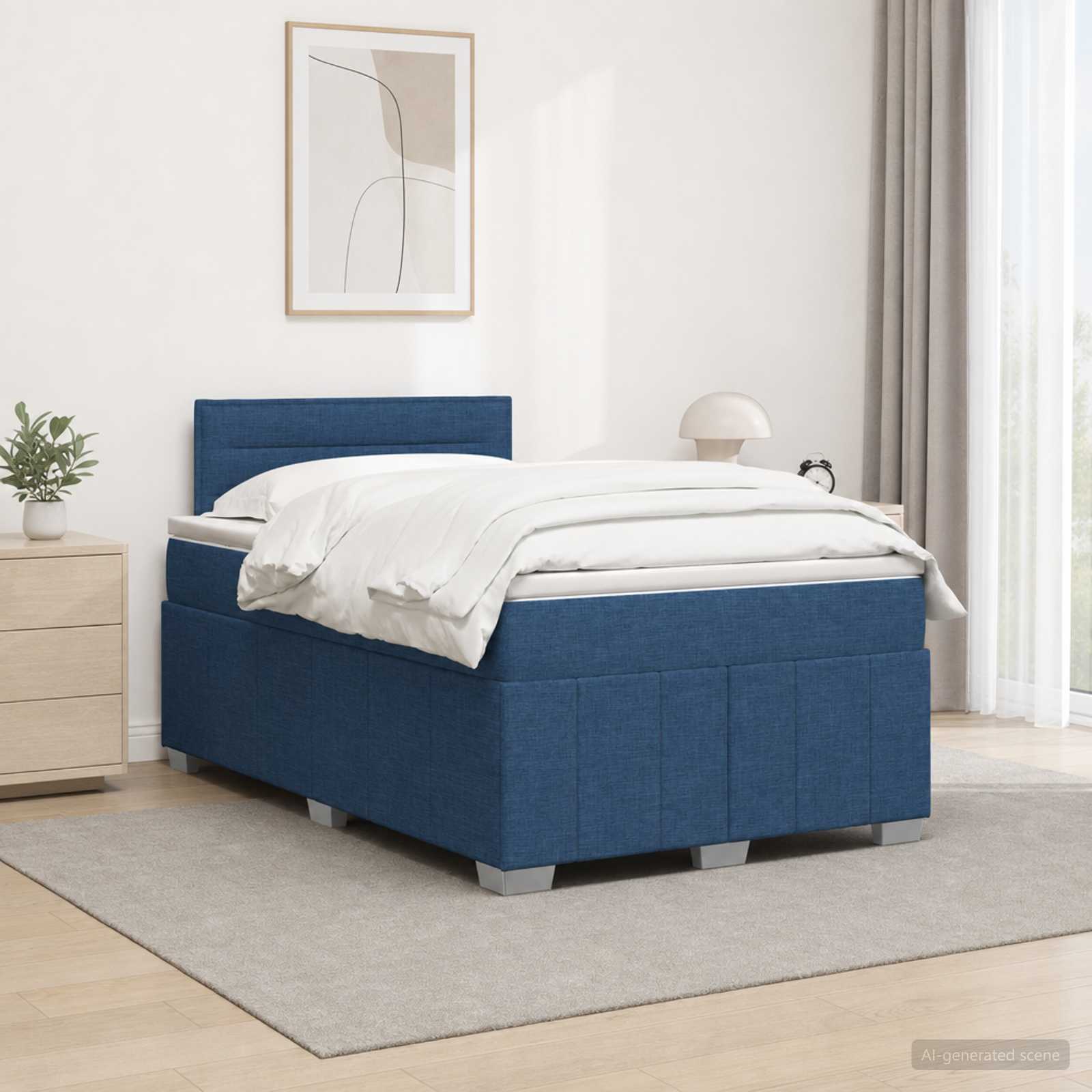 Boxspringbed met matras met hoofdeinde Blauw 120 x 190 cm Stof – afbeelding 1
