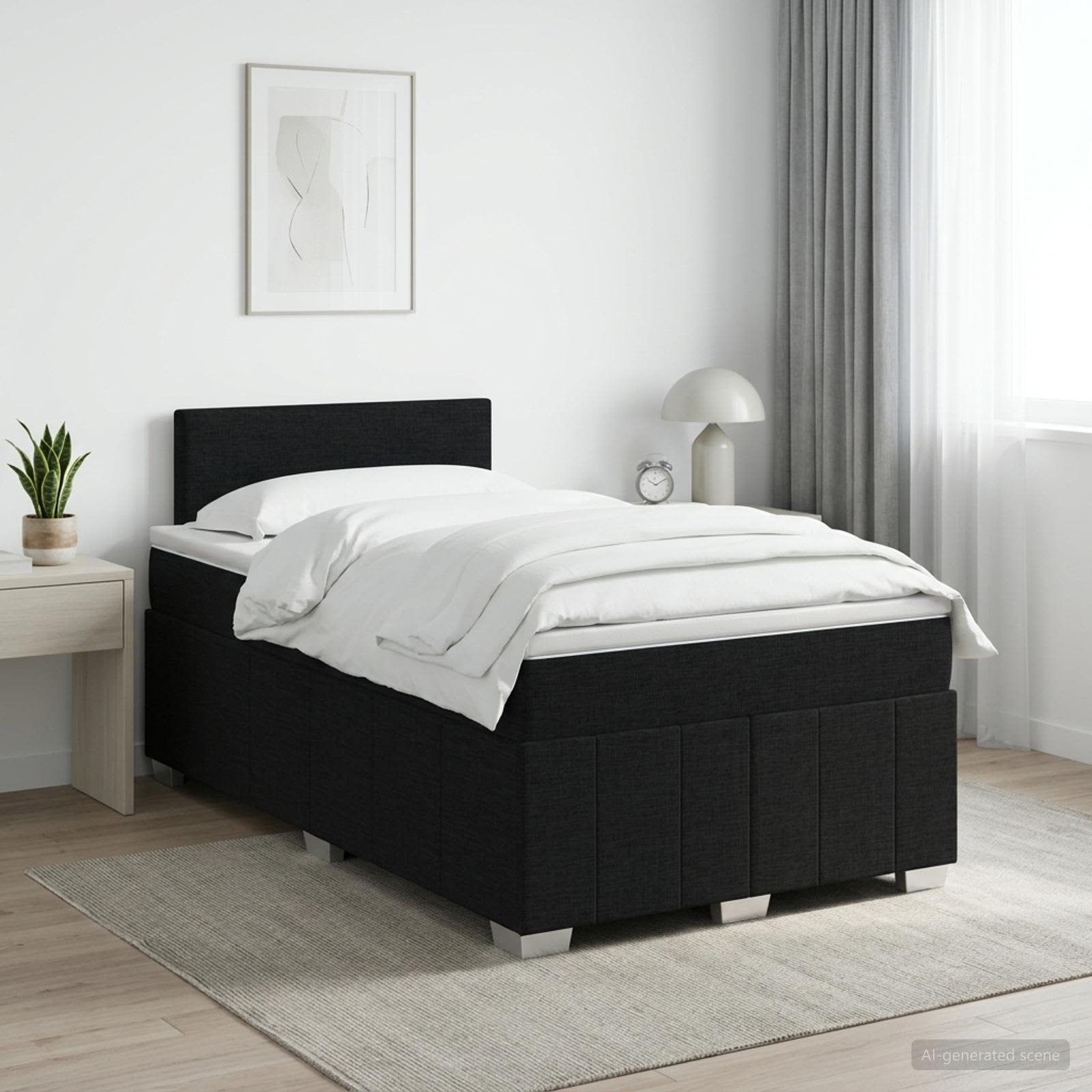 Boxspringbed met matras met hoofdeinde Zwart 120 x 190 cm Stof – afbeelding 1