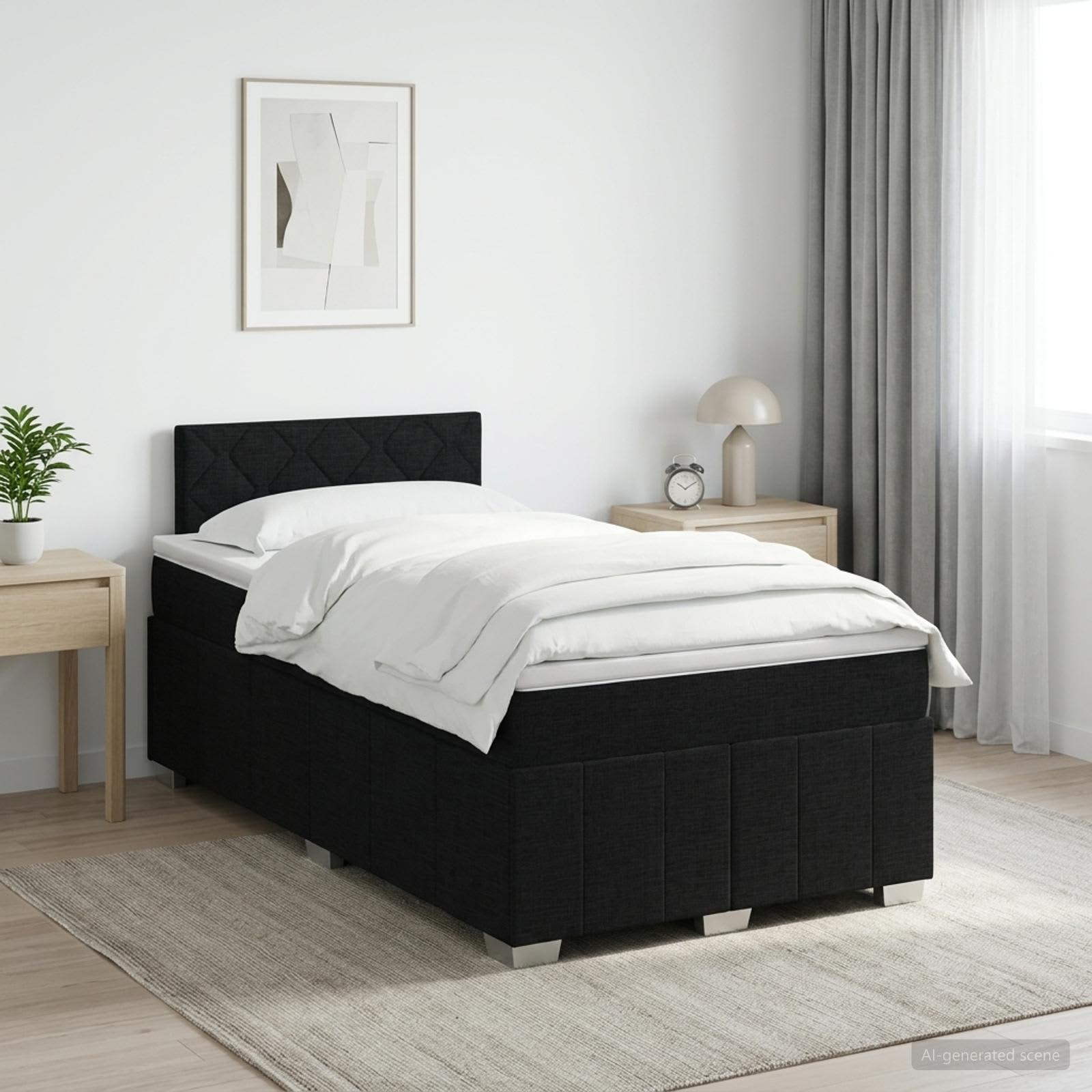 Boxspringbed met matras met hoofdeinde Zwart 120 x 190 cm Stof – afbeelding 1