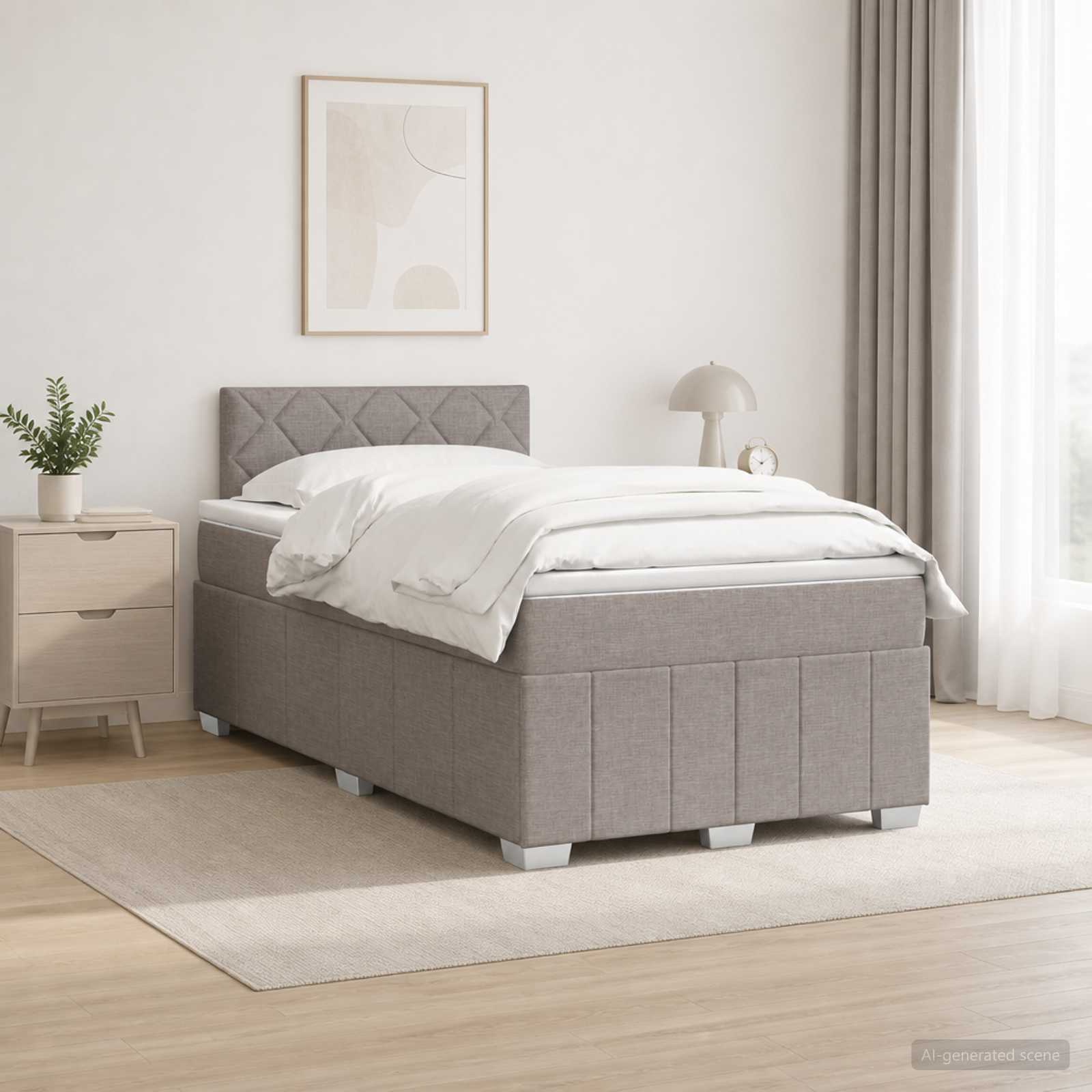 Boxspringbed met matras met hoofdeinde Taupe 120 x 190 cm Stof – afbeelding 1
