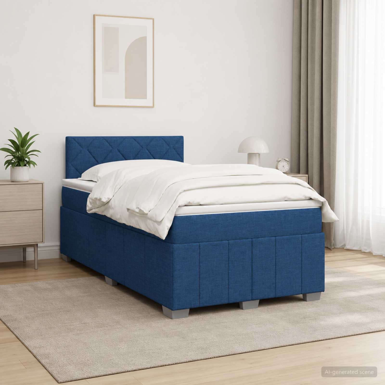 Boxspringbed met matras met hoofdeinde Blauw 120 x 190 cm Stof – afbeelding 1