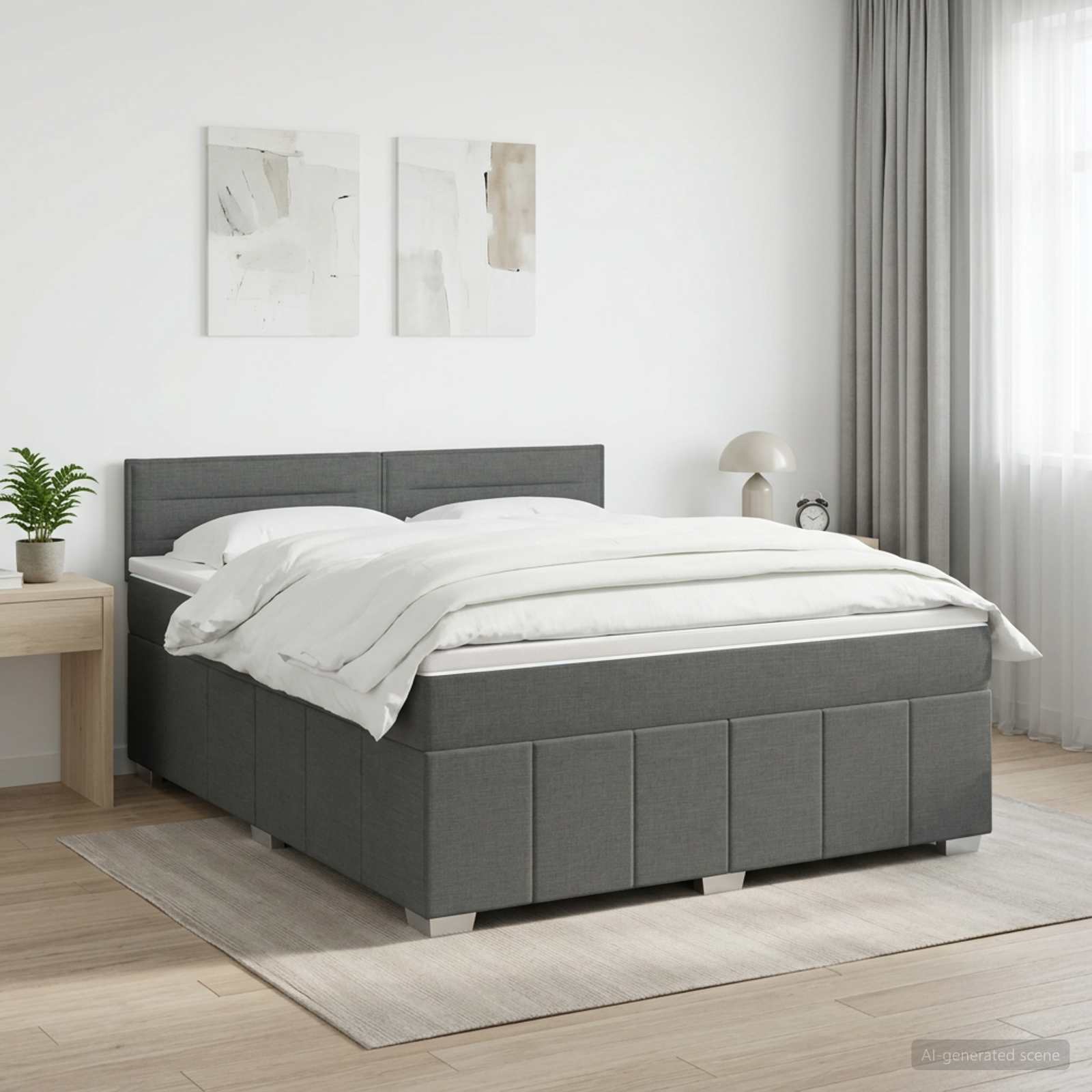 Boxspringbed met matras Donkergrijs 140 x 190 cm Stof – afbeelding 1