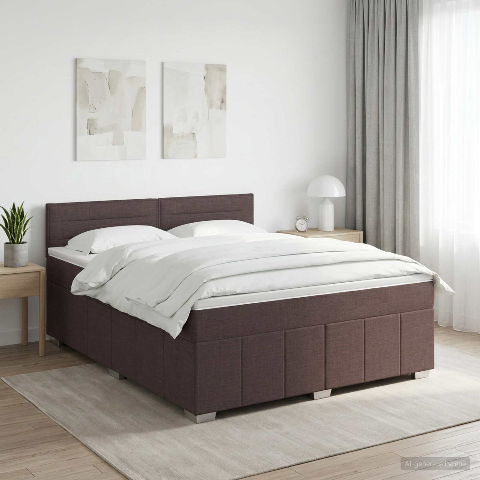 Boxspringbed met matras Donkerbruin 140 x 190 cm Stof