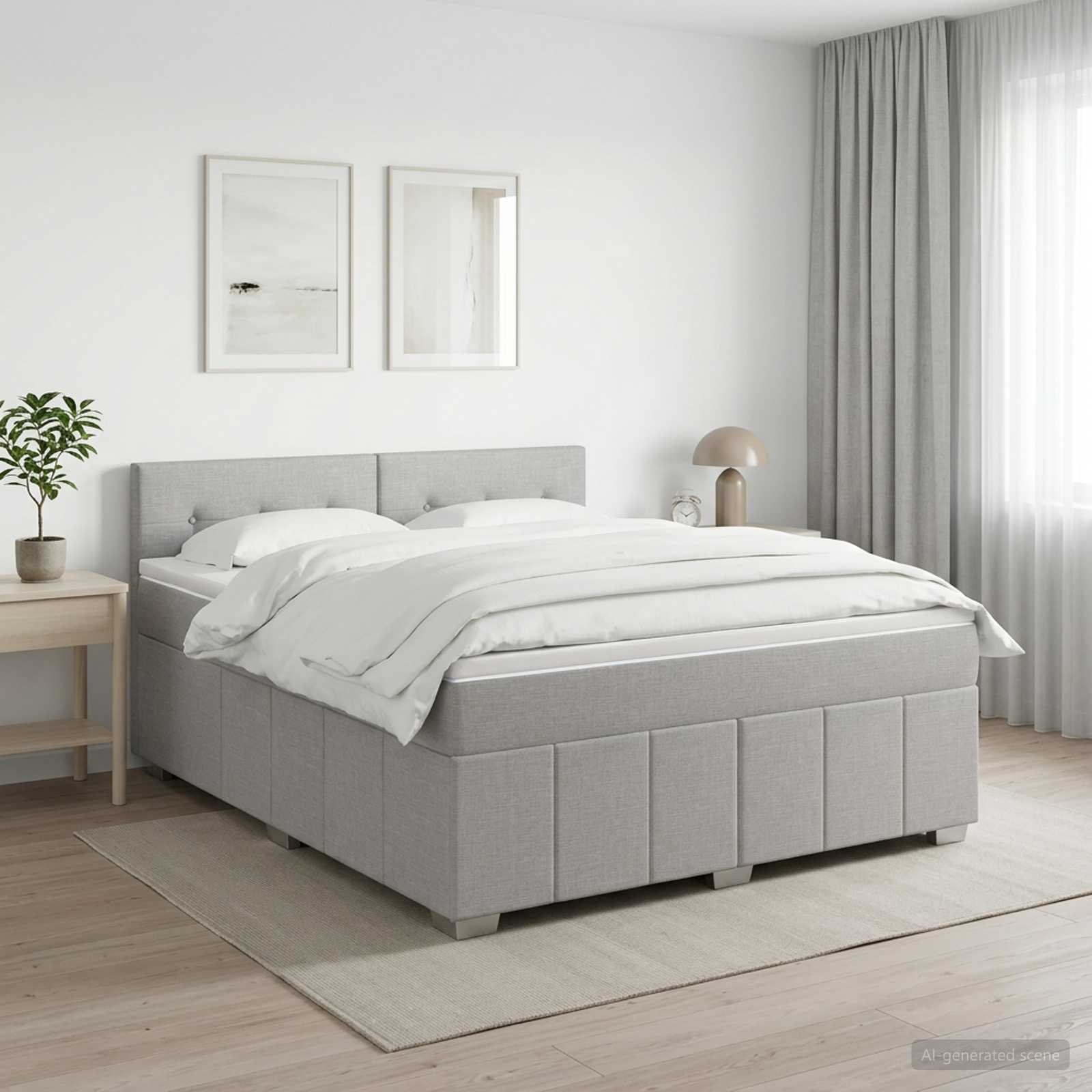 Boxspringbed met matras Lichtgrijs 140 x 190 cm Stof – afbeelding 1
