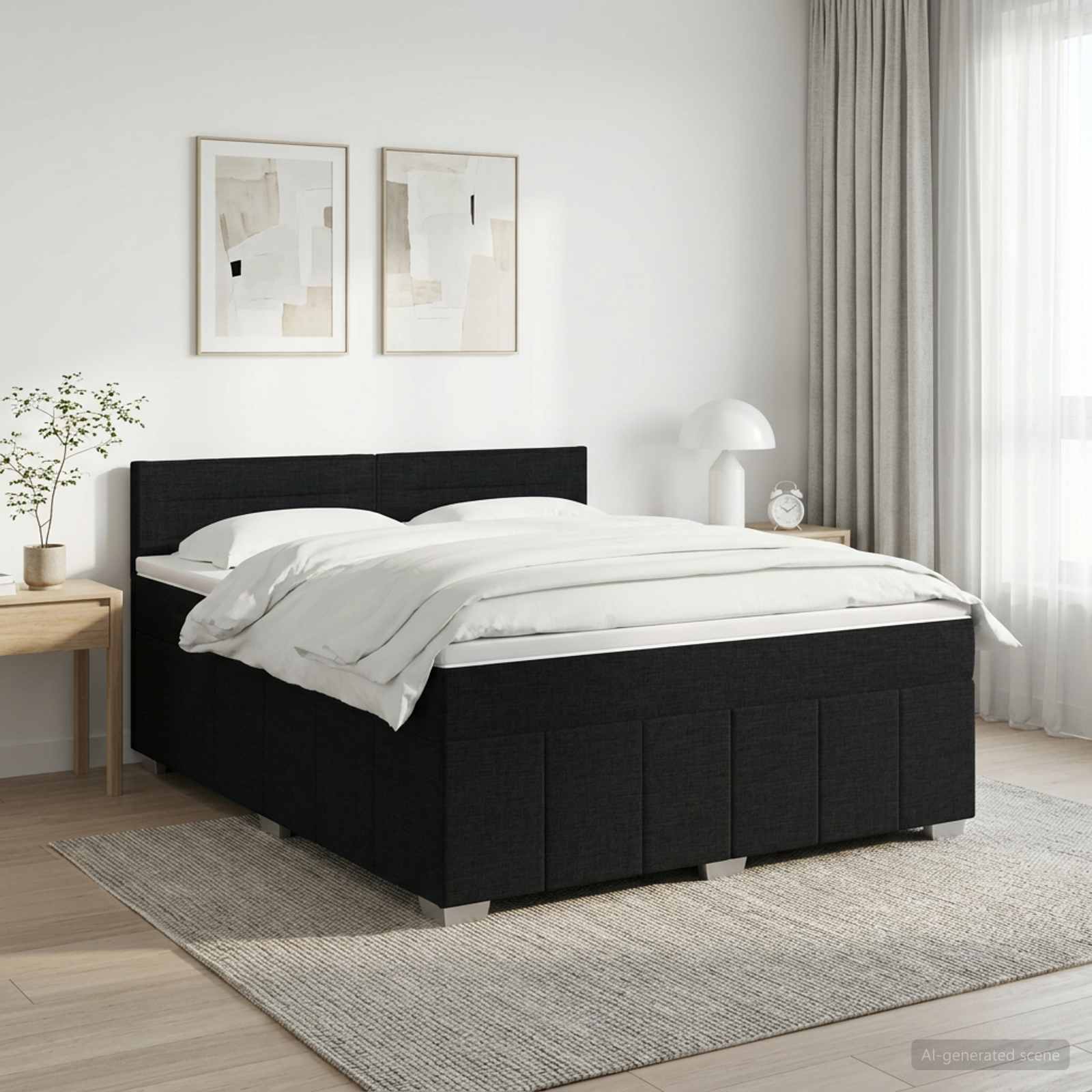 Boxspringbed met matras met hoofdeinde Zwart 140 x 200 cm Stof – afbeelding 1