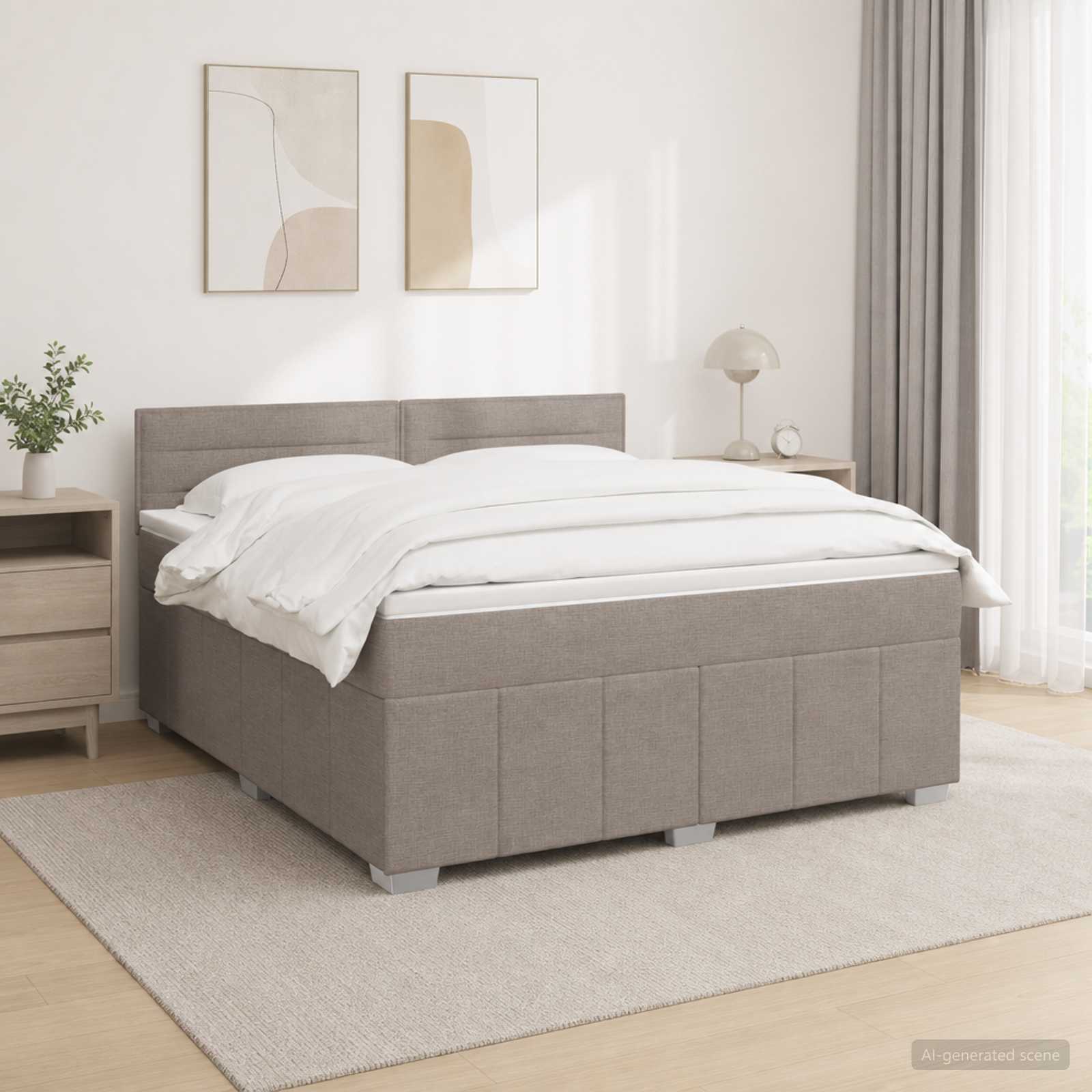 Boxspringbed met matras met hoofdeinde Taupe 140 x 200 cm Stof – afbeelding 1