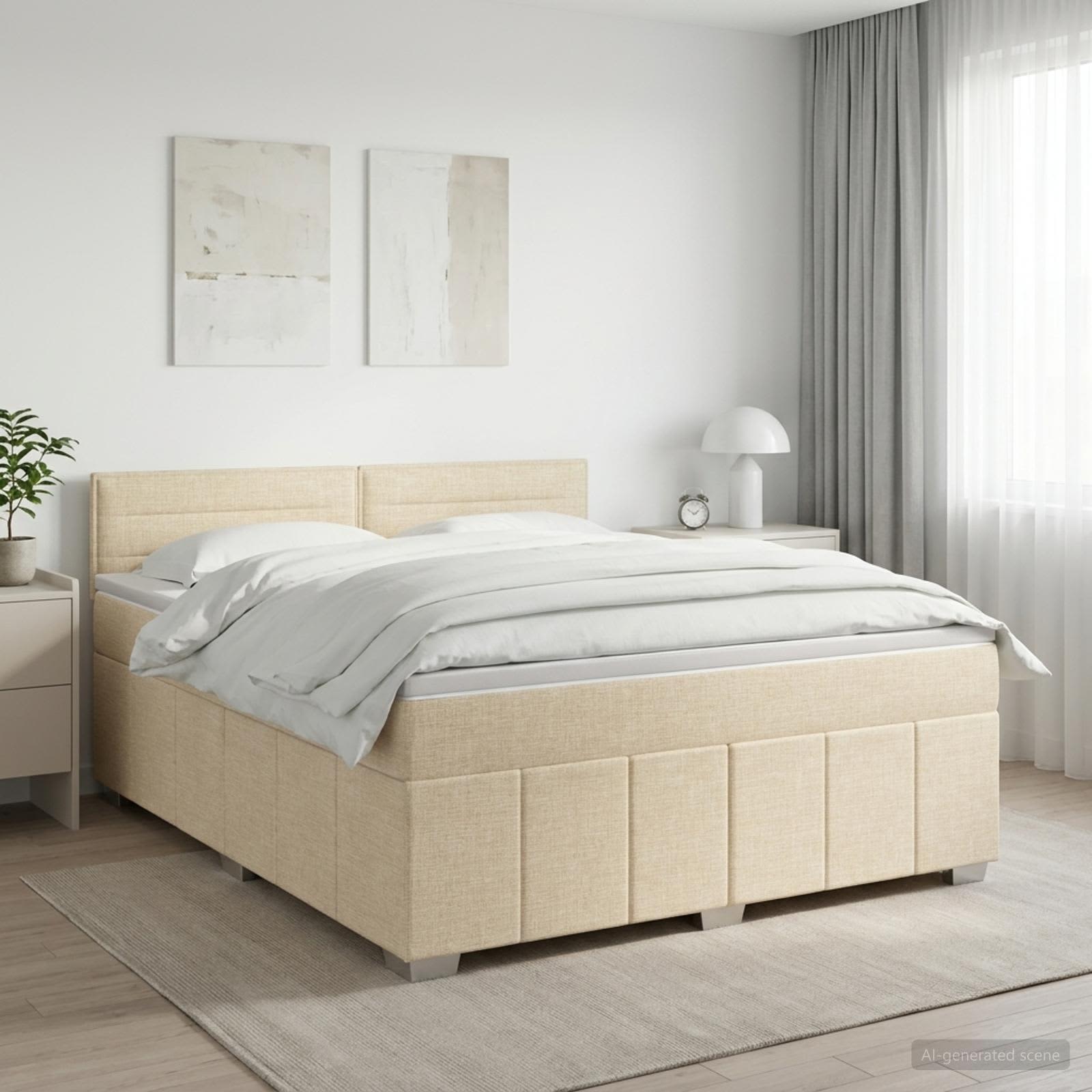 Boxspringbed met matras Crèmekleurig 140 x 200 cm Stof – afbeelding 1